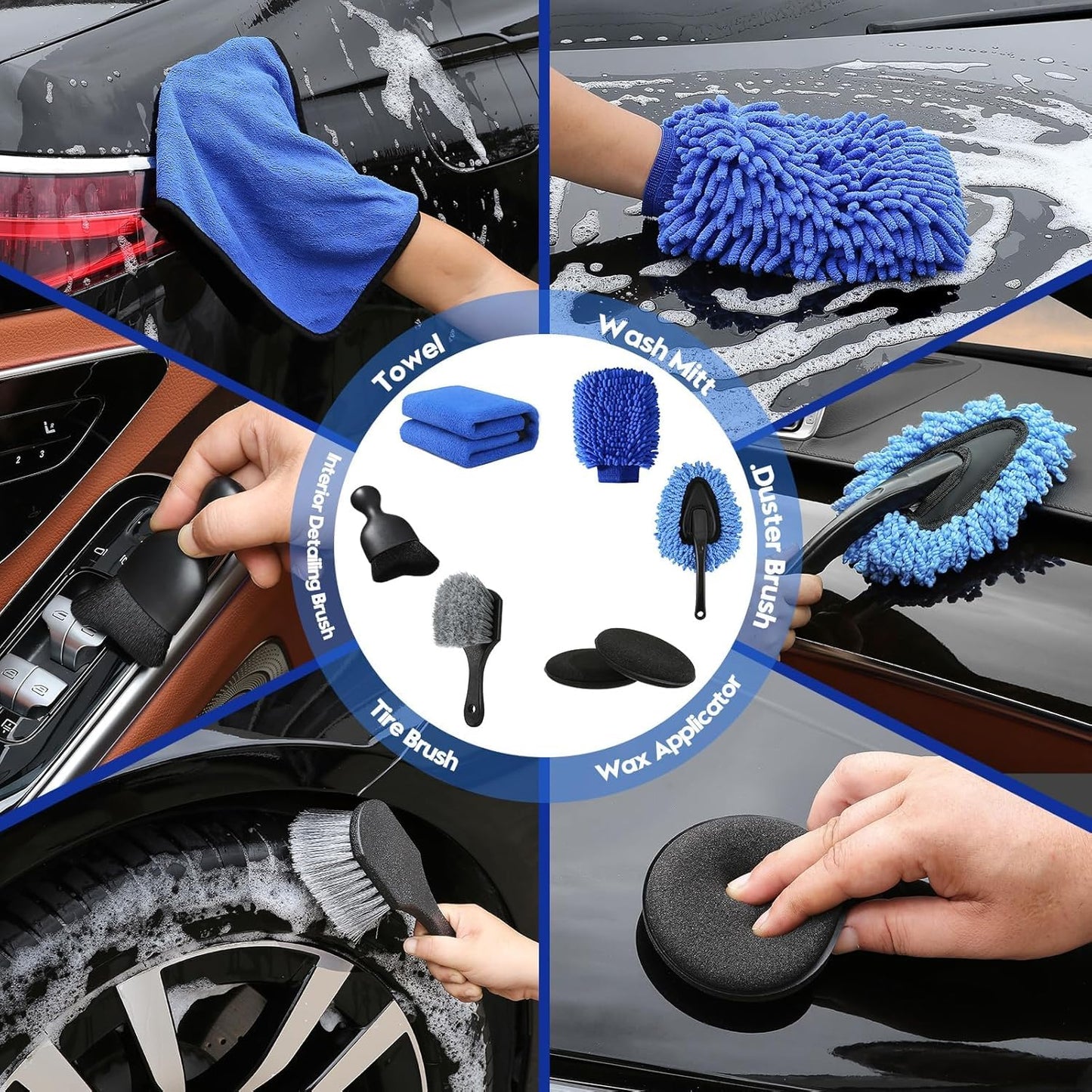 33 Pack Car Detailing Brush Set, Car Detailing Kit, Car Wheel Tire Cleaning Brush Set, Car Wash Kit, Car Cleaning Tools Kit for Cleaning Wheels, Interior, Exterior, Leather, Air Vents, Motorcycle