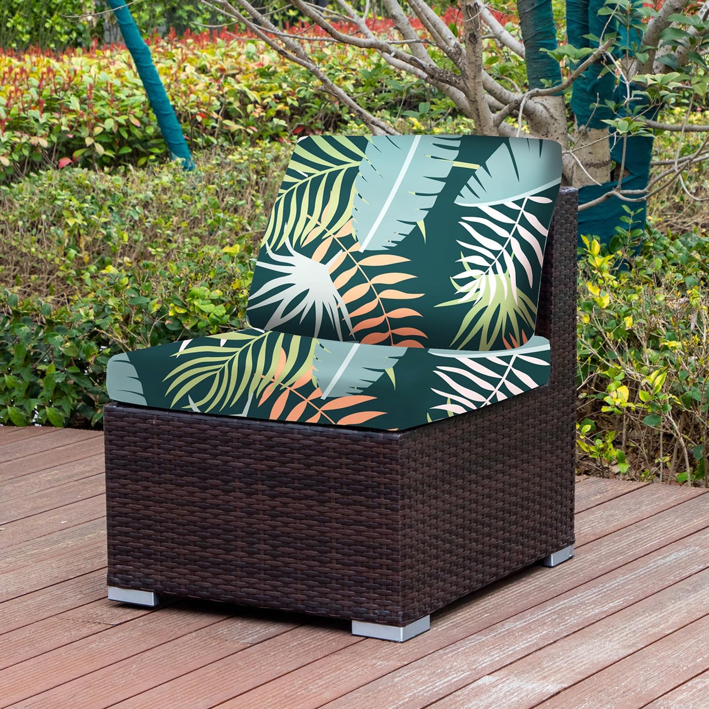 8PCS Outdoor Couch Covers, Patio Sofa Cushion Covers-Stretch Print Slipcovers, Washable Sofa Chair Seat Cushions Slipcovers for Indoor & Outdoor Furniture (8, Green Forest)