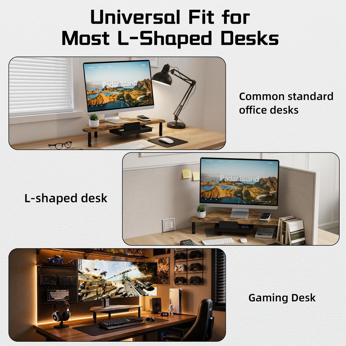 ETHU Triangle Monitor Stand Riser with Drawer - Adjustable Height Corner Riser for PC/Laptop, Ergonomic Desktop Computer Stand, Supports 44.09 LBS, Walnut