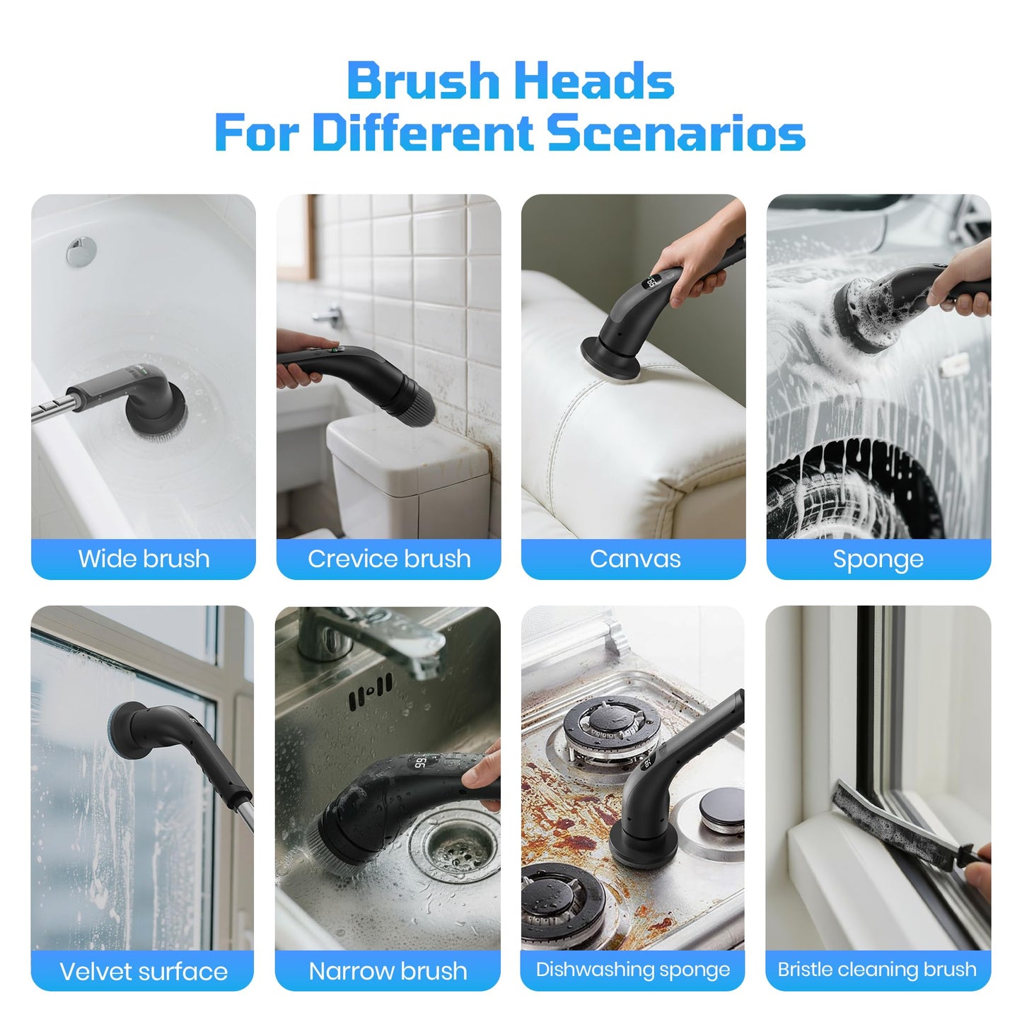 Electric Spin Scrubber, IPX7 Waterproof Shower Cleaning Brush with 7 Replaceable Brush Heads, Power Kitchen Bathroom Cleaner, Adjustable Speed and Extended Handle for Easy Cleaning