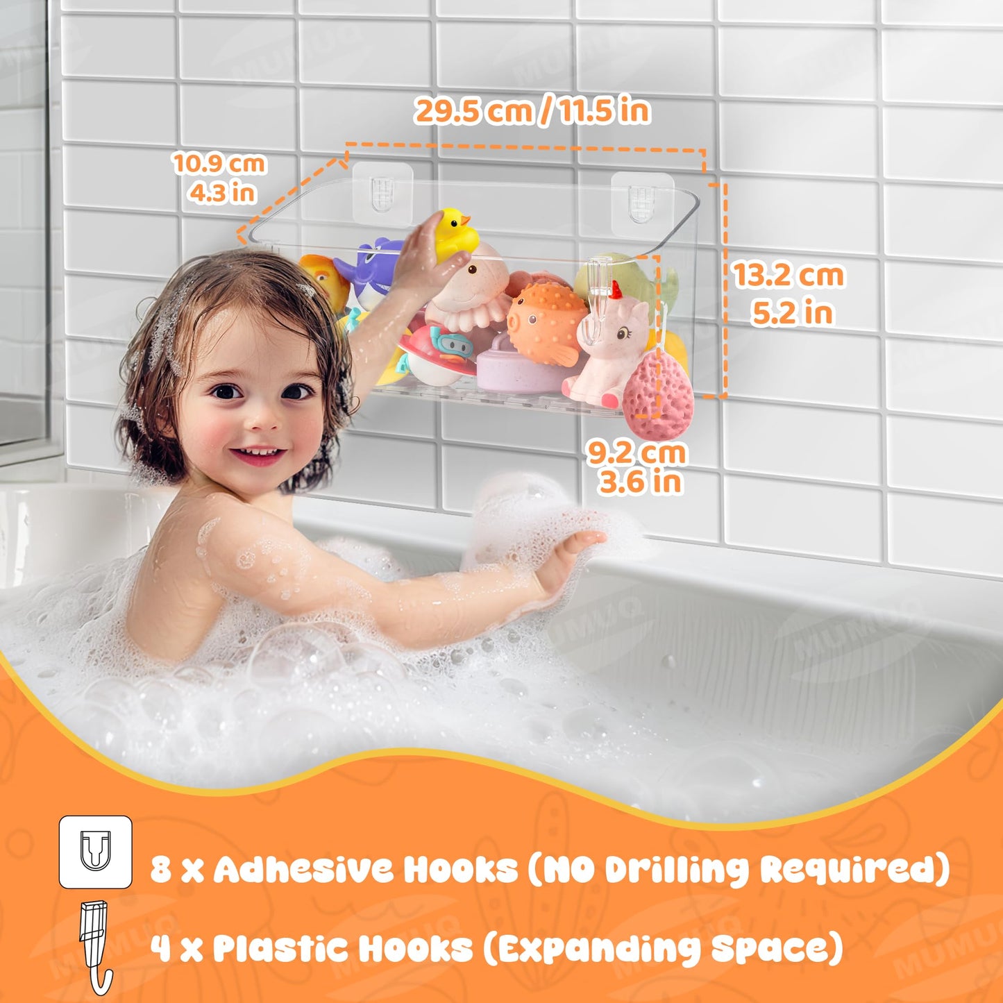 Bath Toy Storage Adhesive Shelf Shower Caddy Acrylic Shower Shelves Bathroom Organizers for Baby Bath Toys Bathtub Toy Storage Holder Large Capacity Bathroom Wall Organizer Tub Accessories, 2 Pack