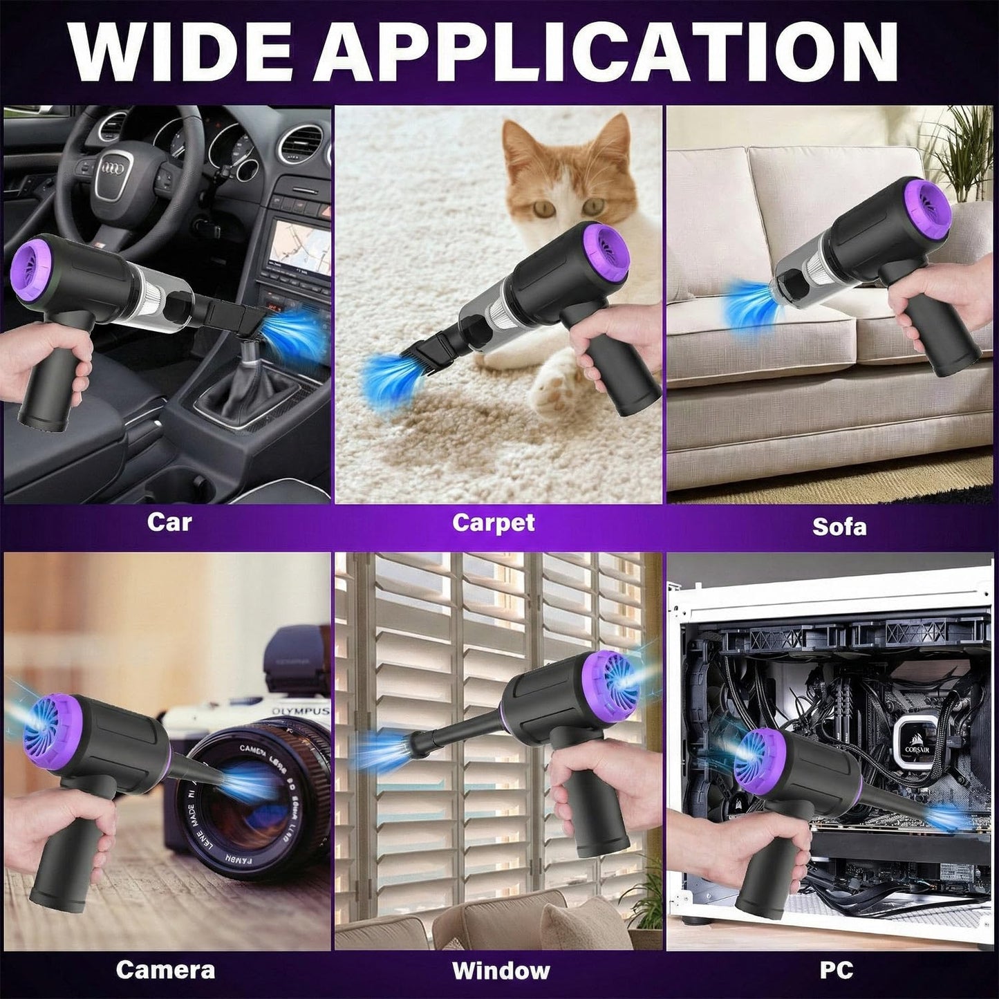 Goweto 14.5KPA Computer Keyboard Vacuum Cleaner &110000RPM Electric Air Duster 3-in-1,Replaces Canned Air,for PC Tower & Car Laptop Sewing Machine Portable Keyboard Vac USB Desk Crumbs Dust Cleaners