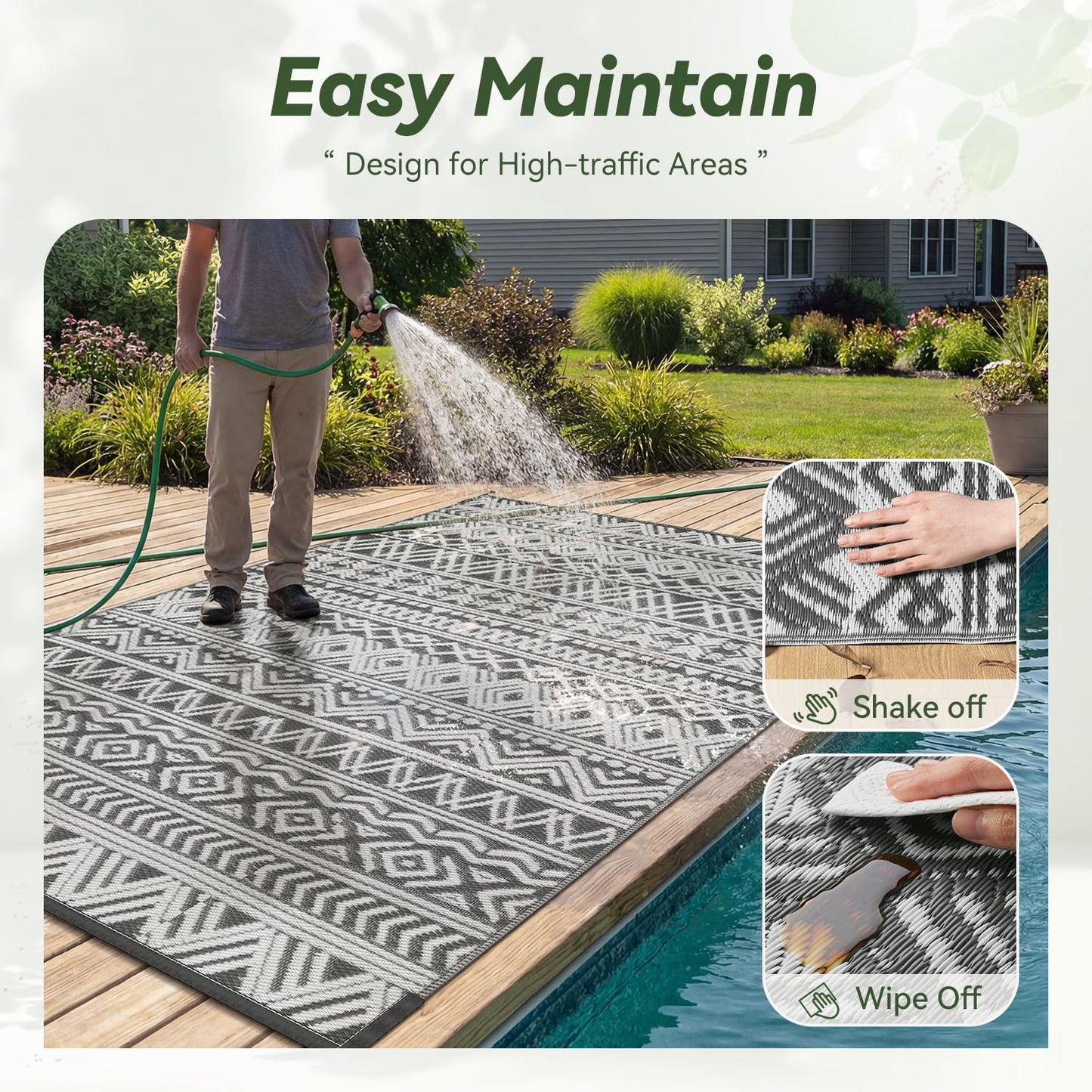 Outdoor Rug 5x8 ft Waterproof Outdoor Carpet-Patio RV Deck Camping Rug Portable Boho Rugs for Outdoor Area Rug Picnic Backyard Porch Beach Mat Grey