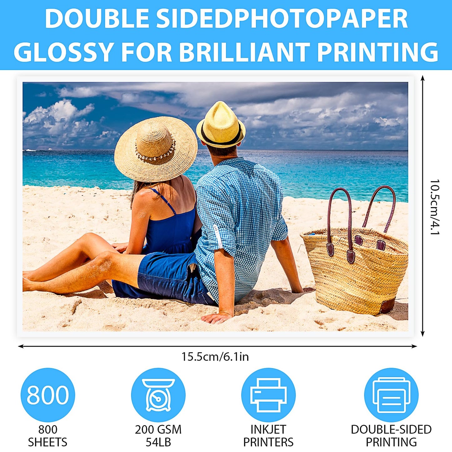 800 Sheets Glossy Photo Paper 4x6 Inch Double Sided Photo Printer Paper 54lbs 9.5Mil 200Gsm for Inkjet Printing Printer Making Photos Calender Menus Greeting Card Art Prints