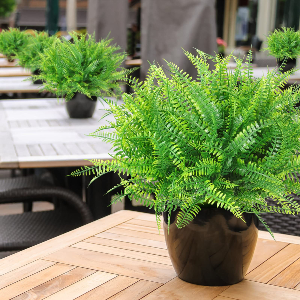 KHOYIME 20 Bundles Artificial Plants Outdoor Indoor Fake Boston Fern Bushes, Faux Plastic Greenery Shrub Green Stem Plant Bulk UV Resistant Outside Spring Summer Decor for Home Garden Porch Window Box