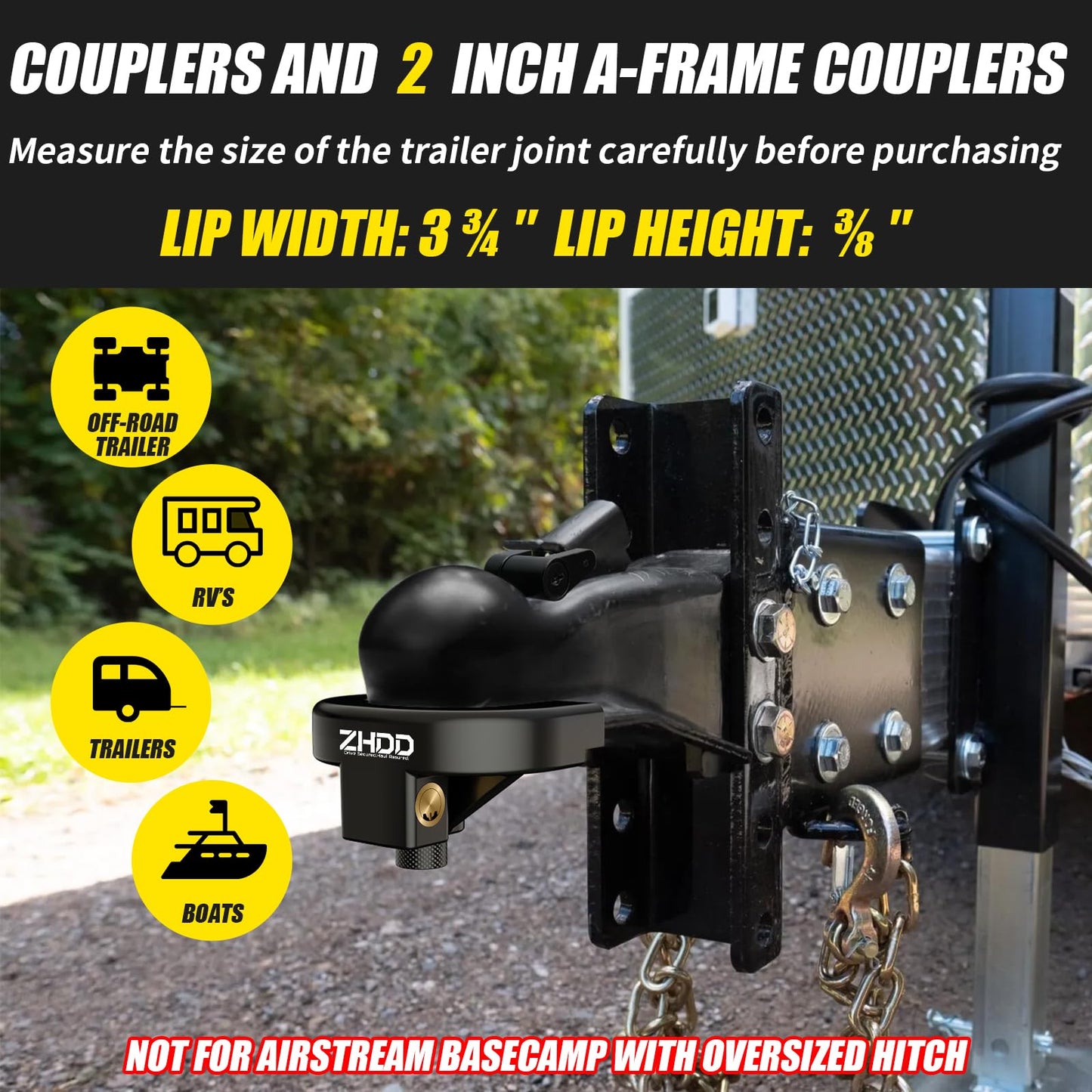 ZHDD Trailer Hitch Lock Kit,2" Heavy Duty Anti-Theft Trailer Tongue Coupler Locks Set for RV,Camper,Boat,Caravan (2 Inch)