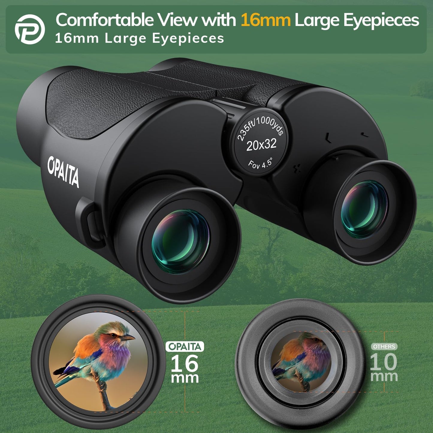 Compact Binoculars for Adults and Kids - OPAITA 20x32 Small Binoculars for Adults Long Range - Binoculars for Brid Watching with Low Light Vision for Hunting, Cruise Ship, Theater, Travel