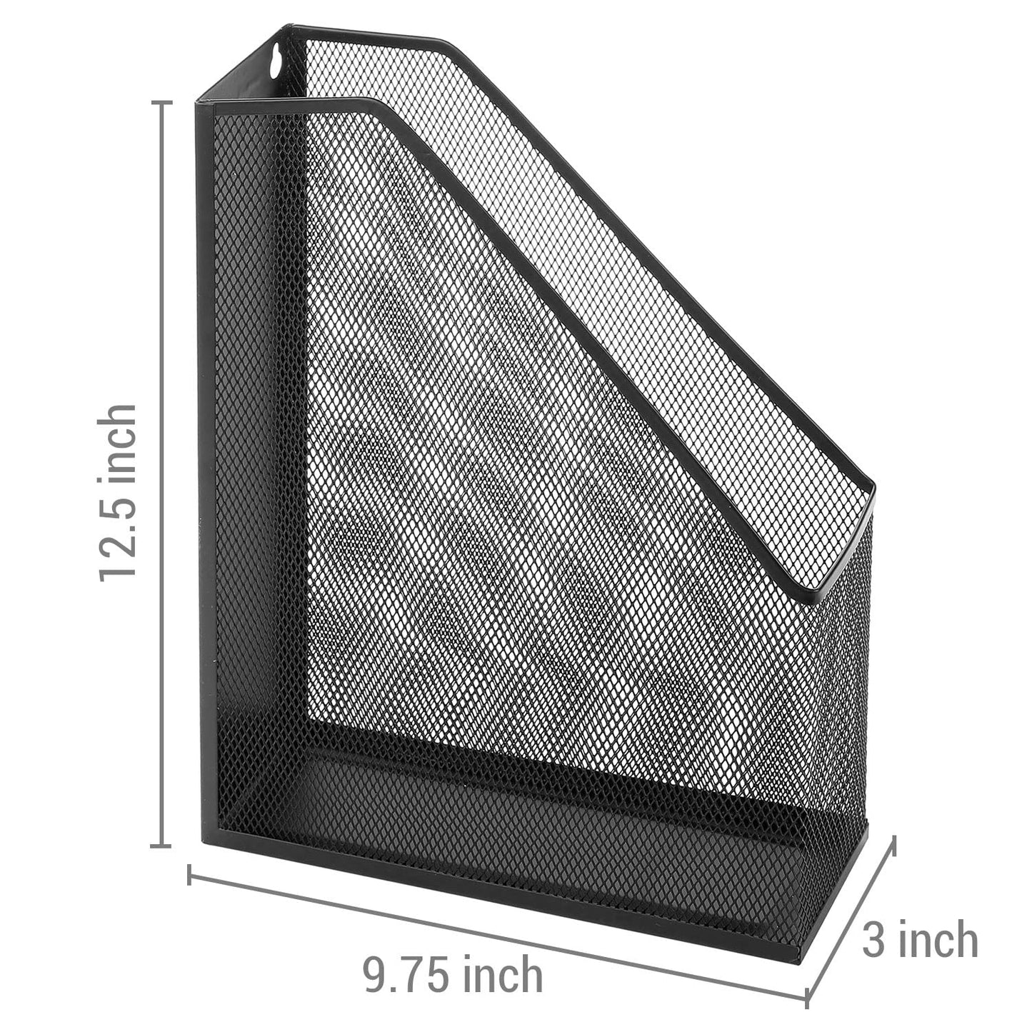 Wire Mesh Wall Mounted or Freestanding Document Rack, Magazine and File Holder, Set of 2, Black