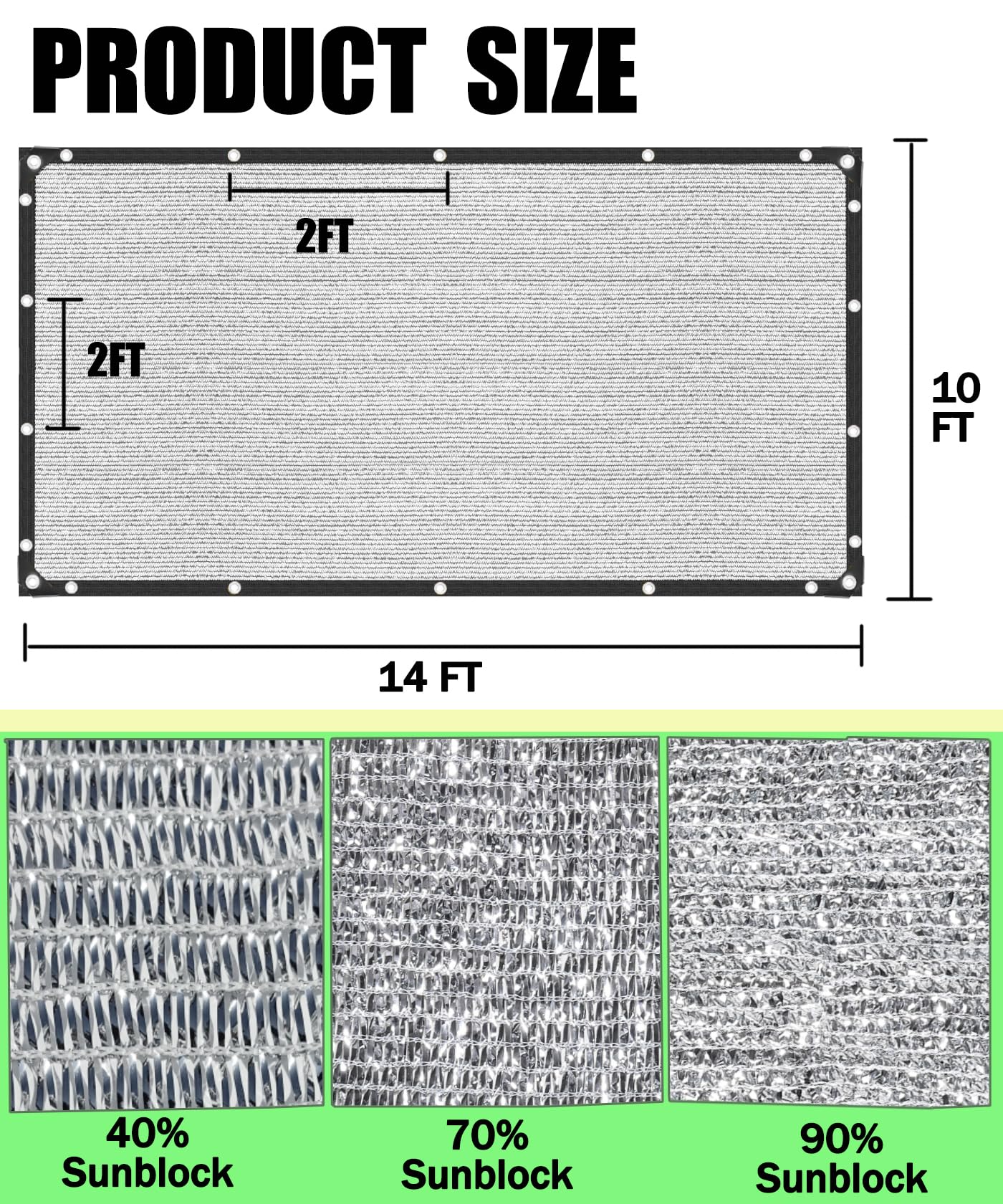 70% Aluminum Shade Cloth 10 FT x 14 FT, Durable Mesh Silver Tarps with Grommets and Ball Bungee,Reflective Sun Shade Net Cover for Pet Shade, Car Cover, Patio Garden, Pergola, Plants Growing, Pools