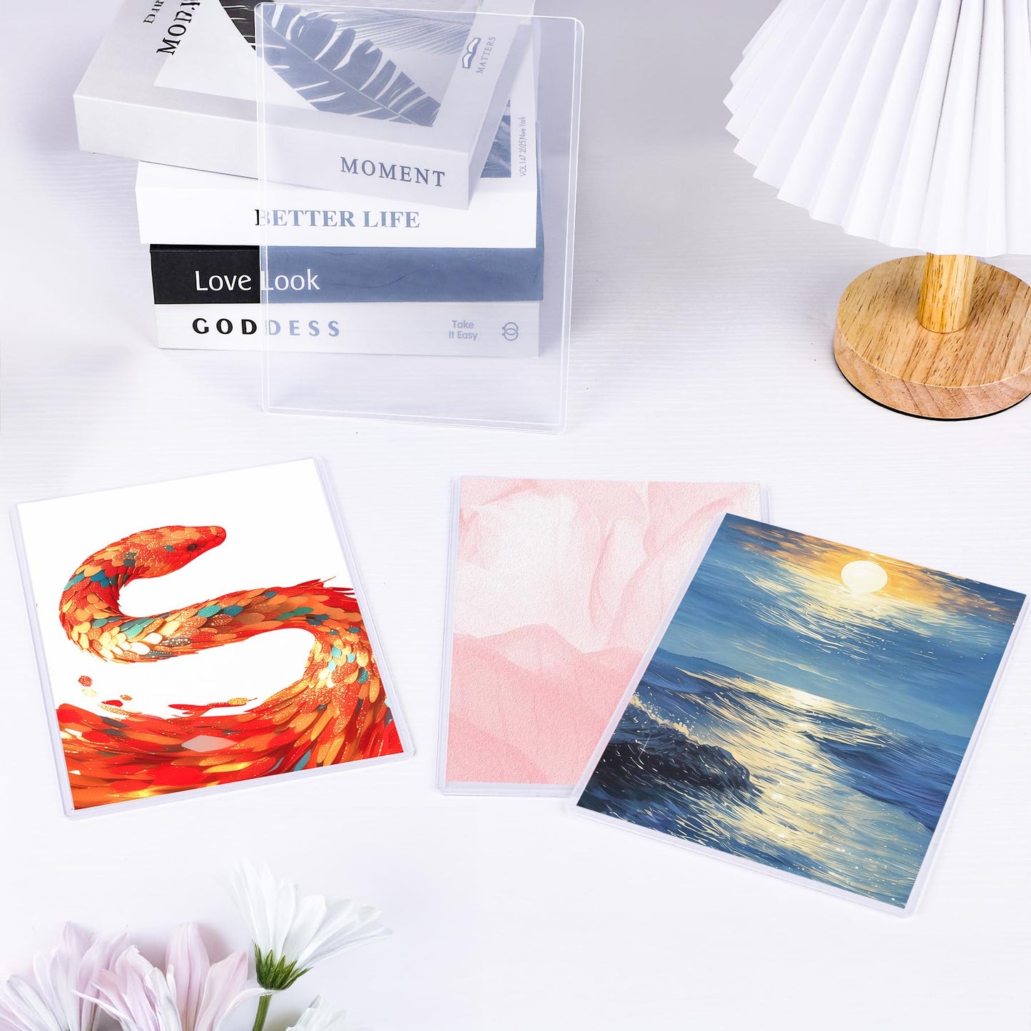 AKONEGE 50PCS 5" x 7" Rigid Print Protectors Clear Waterproof Hard Plastic Page Sheet Protectors Rigid Sheet Protectors Top Loading Photo Card Plastic Sleeves Paper Document Holder