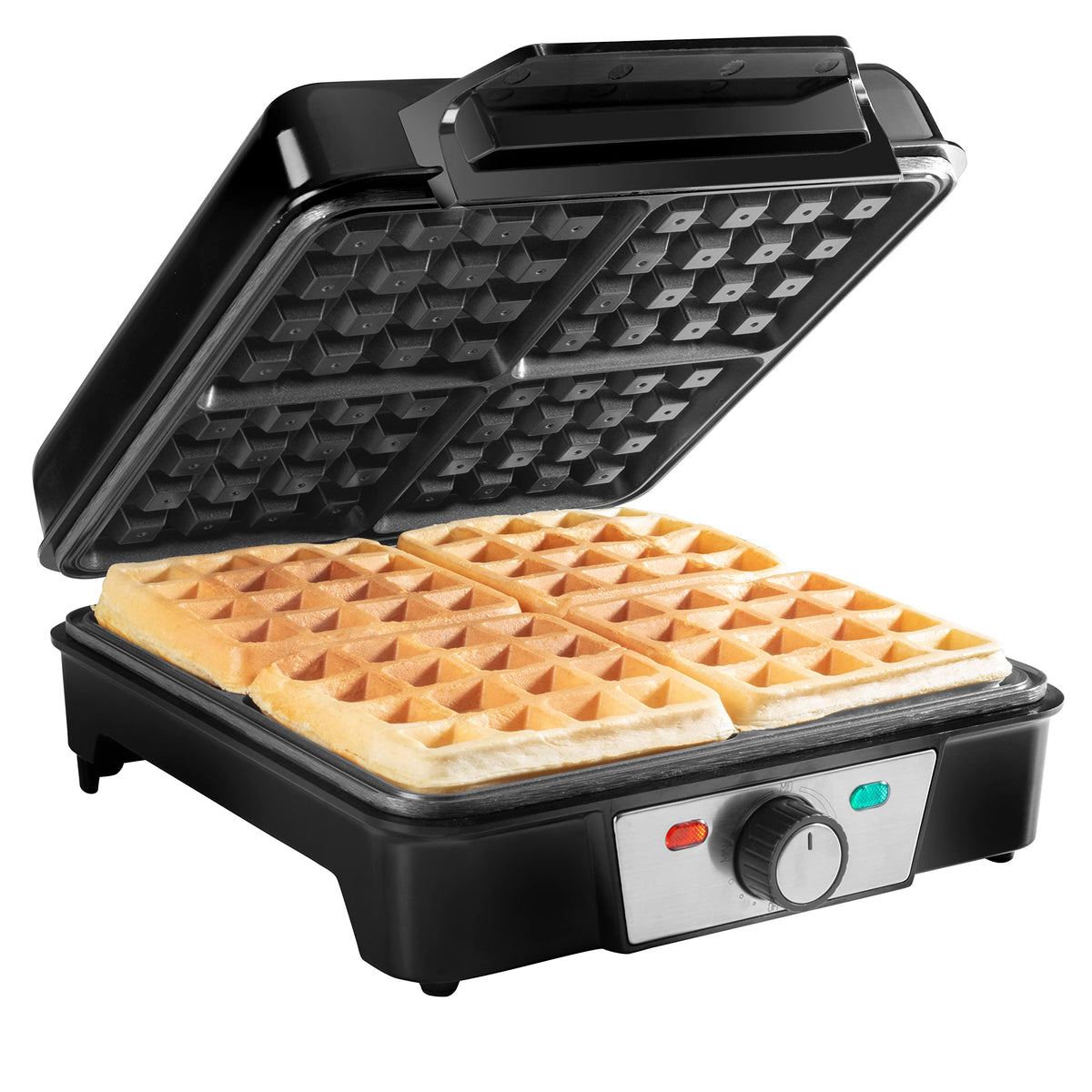CucinaPro Four Square Belgian Waffle Maker, Extra Large Stainless Steel Kitchen Appliance w Nonstick Waffler Iron Plates Makes 4 Fluffy Waffles, Great Griddle for Family Breakfast or Housewarming Gift