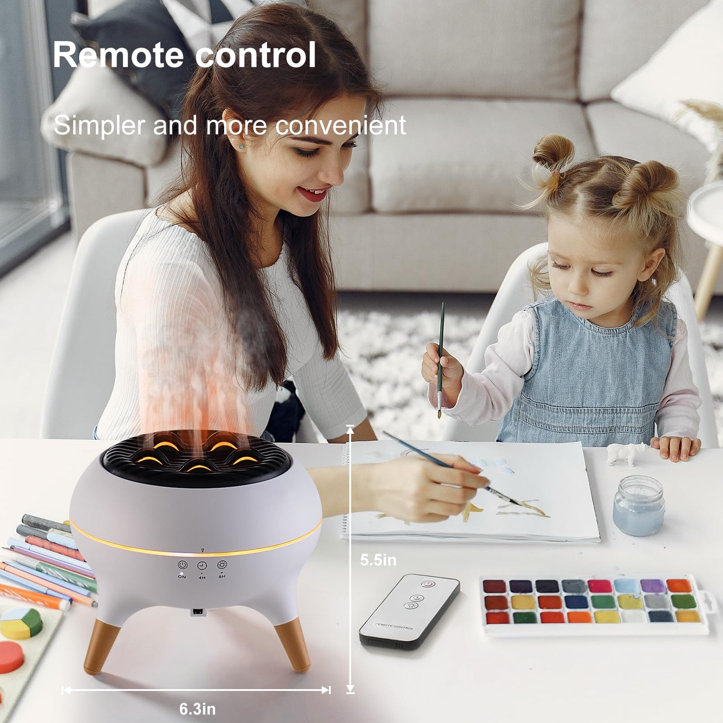 BLOIMP Essential Oil Diffuser 350ML Flame Diffuser Aromatherapy Humidifier, Remote & 7-Color Lights, Cool Mist Humidifier for Home Bedroom, Office, Hotel (White)