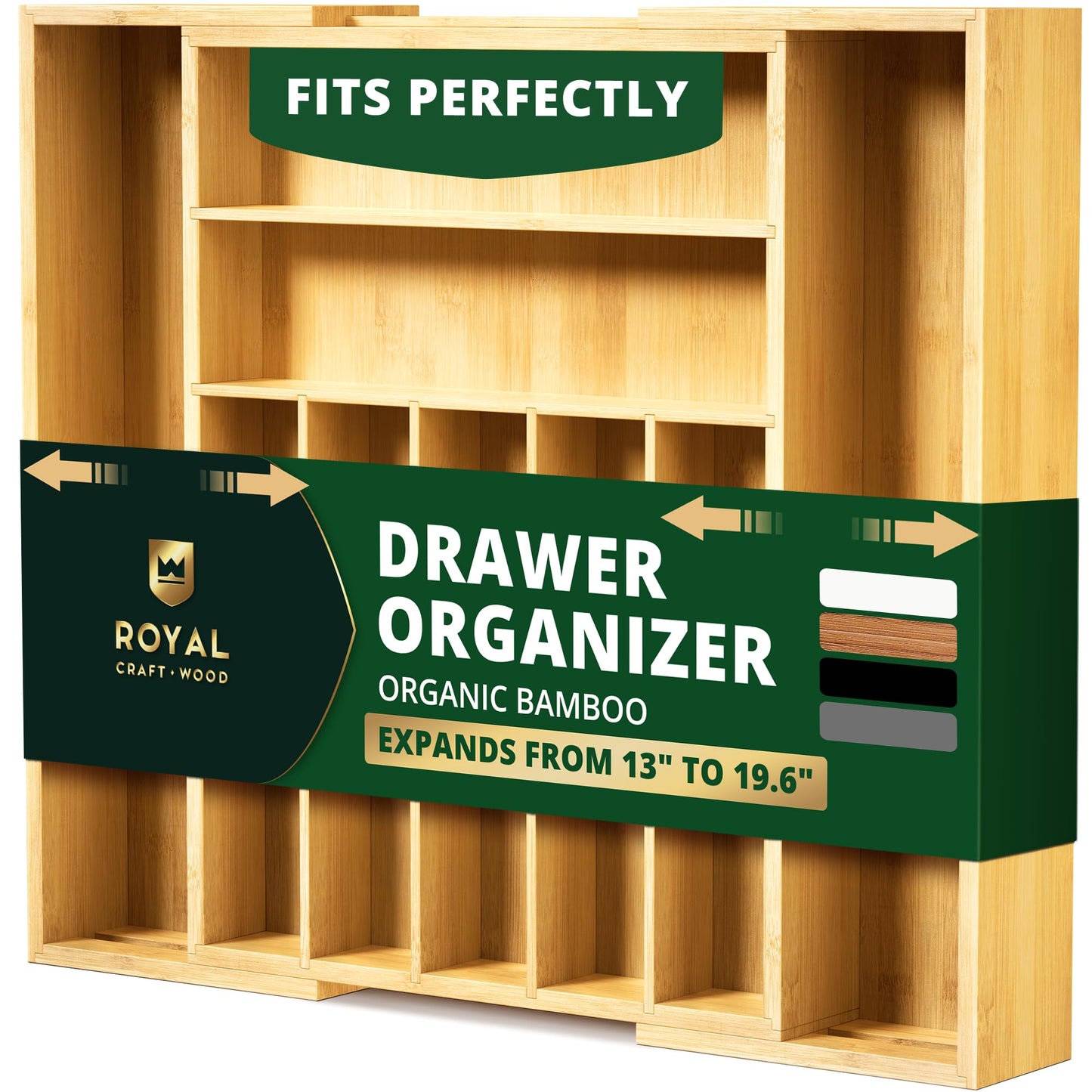 Luxury Cutlery Drawer Organizer - Utensil Holder & Kitchen Drawer Organizer, Bamboo Expandable 9 Slots Silverware Drawer Organizer For Kitchen, Slip Resistant For Flatware & Kitchen Utensils, Natural