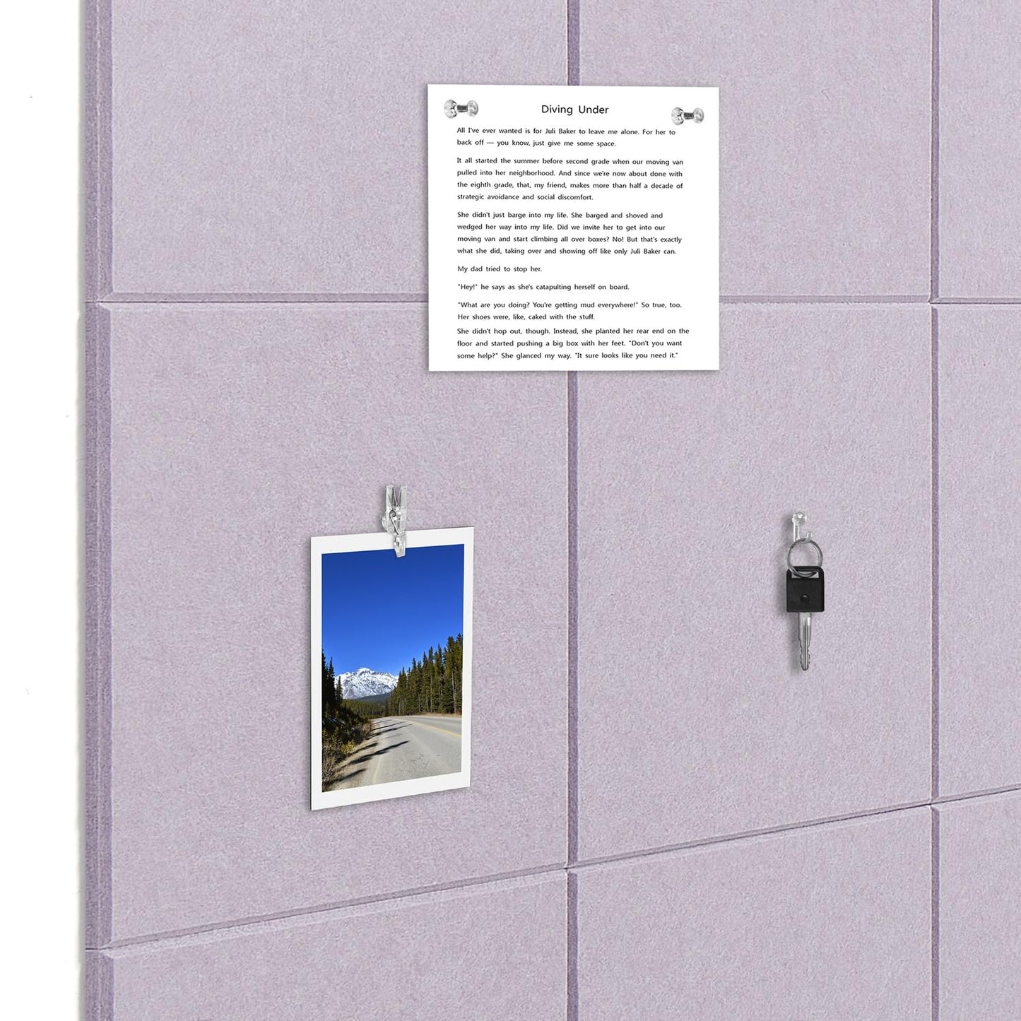 G Gamit Felt Wall Tiles Bulletin Board Large Cork Board Alternative 6 Pack 11.81”x11.81”x0.47” Felt Pin Board Tack Board with Safe Removable Adhesive Tabs for Home Office School 36x24 (Light Purple)