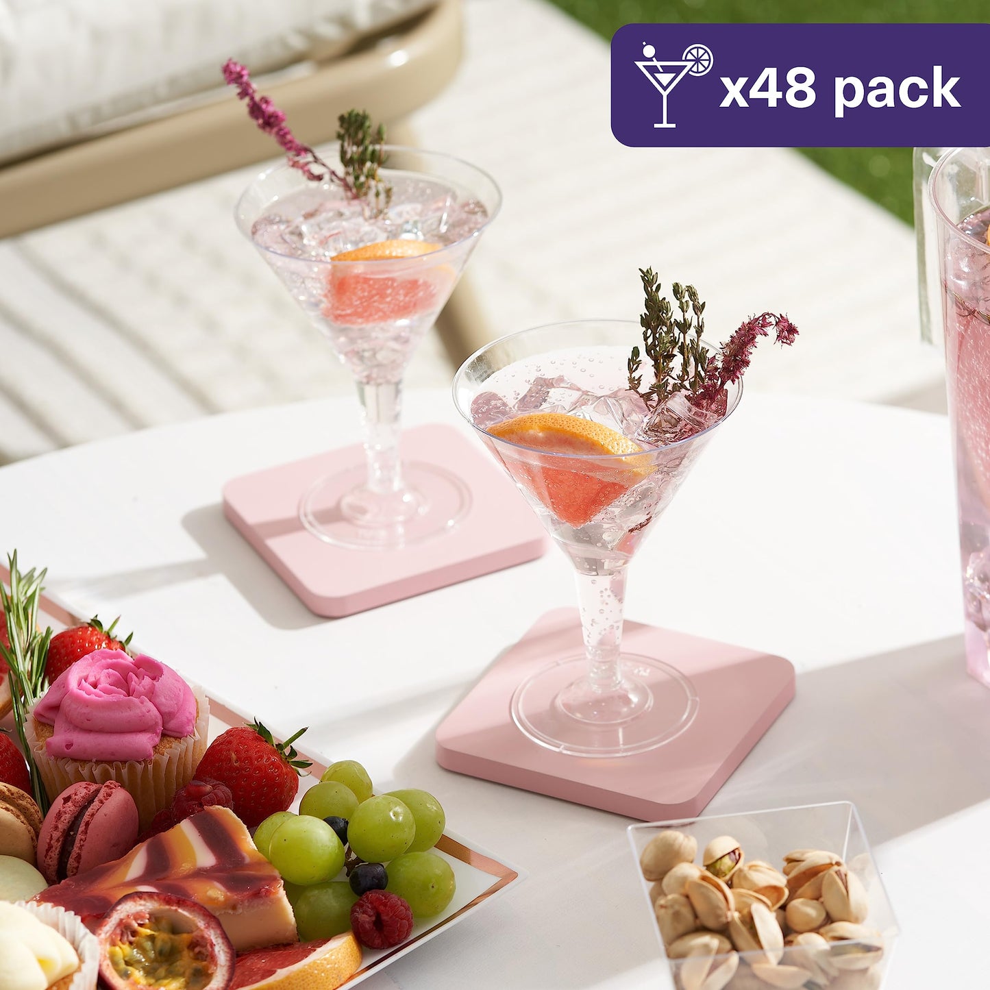 MATANA 48PCS Heavy Duty Clear Plastic Martini Glasses, 7oz Reusable Cocktail Glasses, Margarita Glasses for Wedding, Party and Banquet