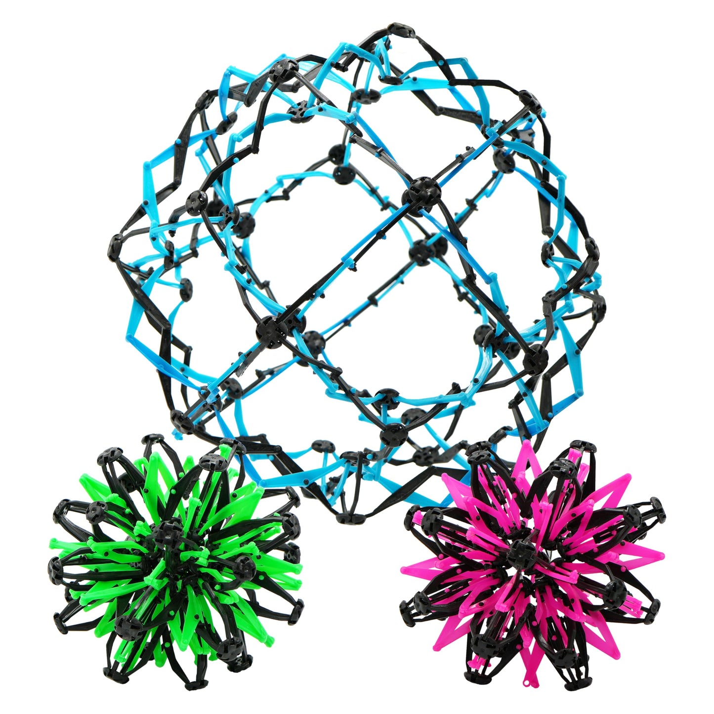 4E's Novelty 3 Pack Expandable Breathing Ball Sphere Toy - Expanding Stress Relief Breathing Ball Toys for Kids & Adults - for Anxiety, Yoga, Deep Breathing, ADHD - Neon Blue, Pink, & Green