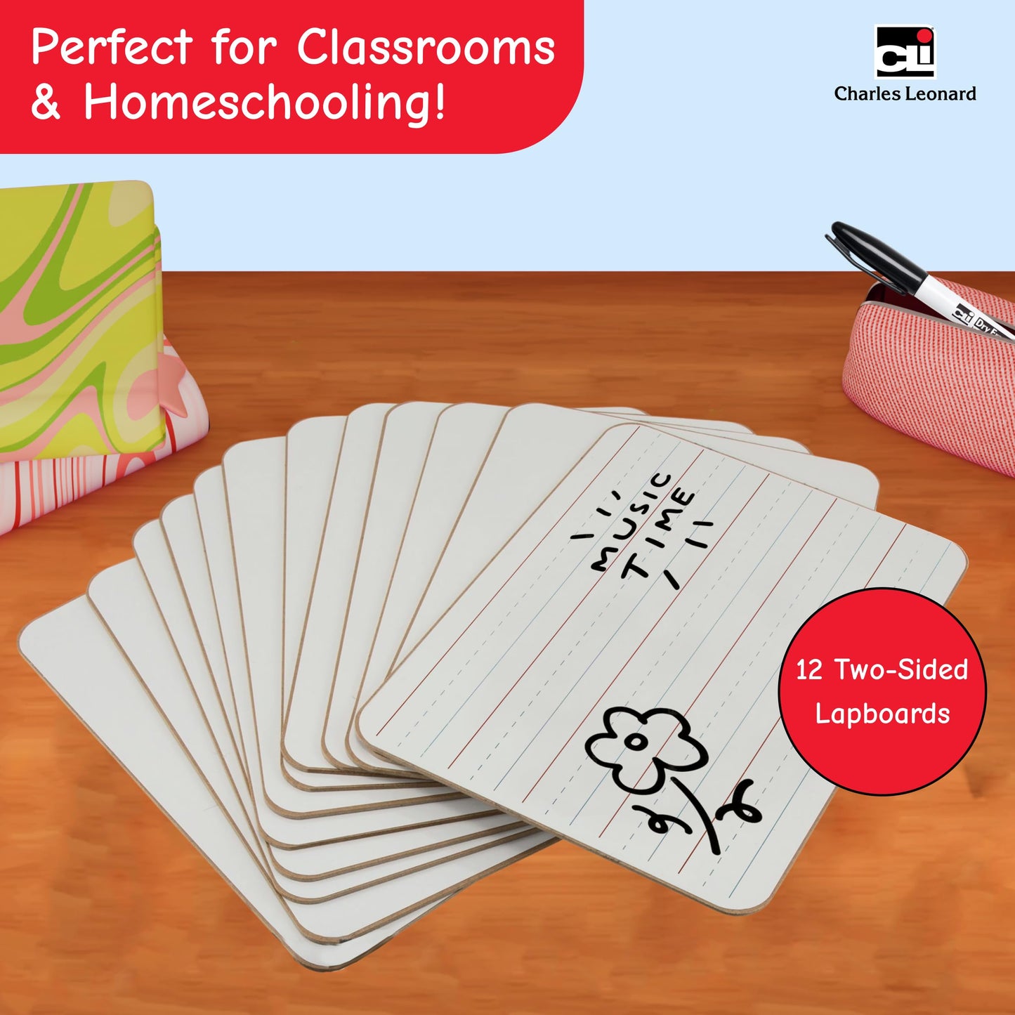 Charles Leonard, Inc. Two Sided Dry Erase Board, 9 x 12 Inches Lapboard, Masonite, Plain/Lined White, 12 Each (35120)