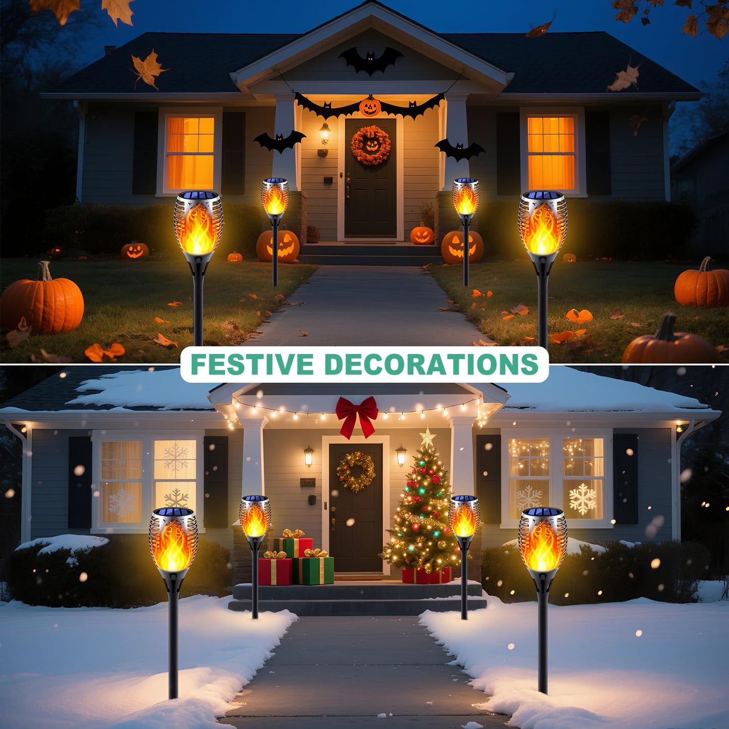 Permande Solar Torch Light with Flickering Flame, 6 Pack Dancing Flame Torches for Patio, Auto On/Off Dust to Dawn Waterproof Outdoor Solar Lights for Garden Driveway Decorations