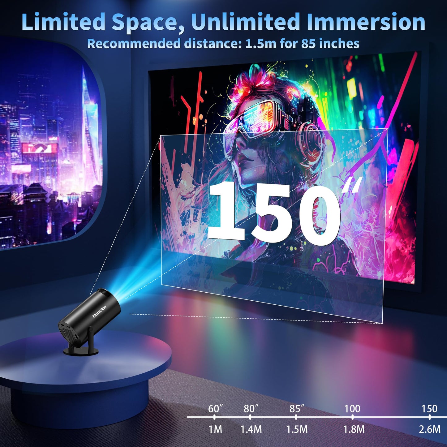 [2026 Upgraded] Mini Projector Support 4K 1080P FHD Auto Keystone 270° Rotatable with WiFi 6 and Bluetooth 5.2 Projector Portable Compatibile with HDMI/TV Stick/Memory Stick/Laptop,Black