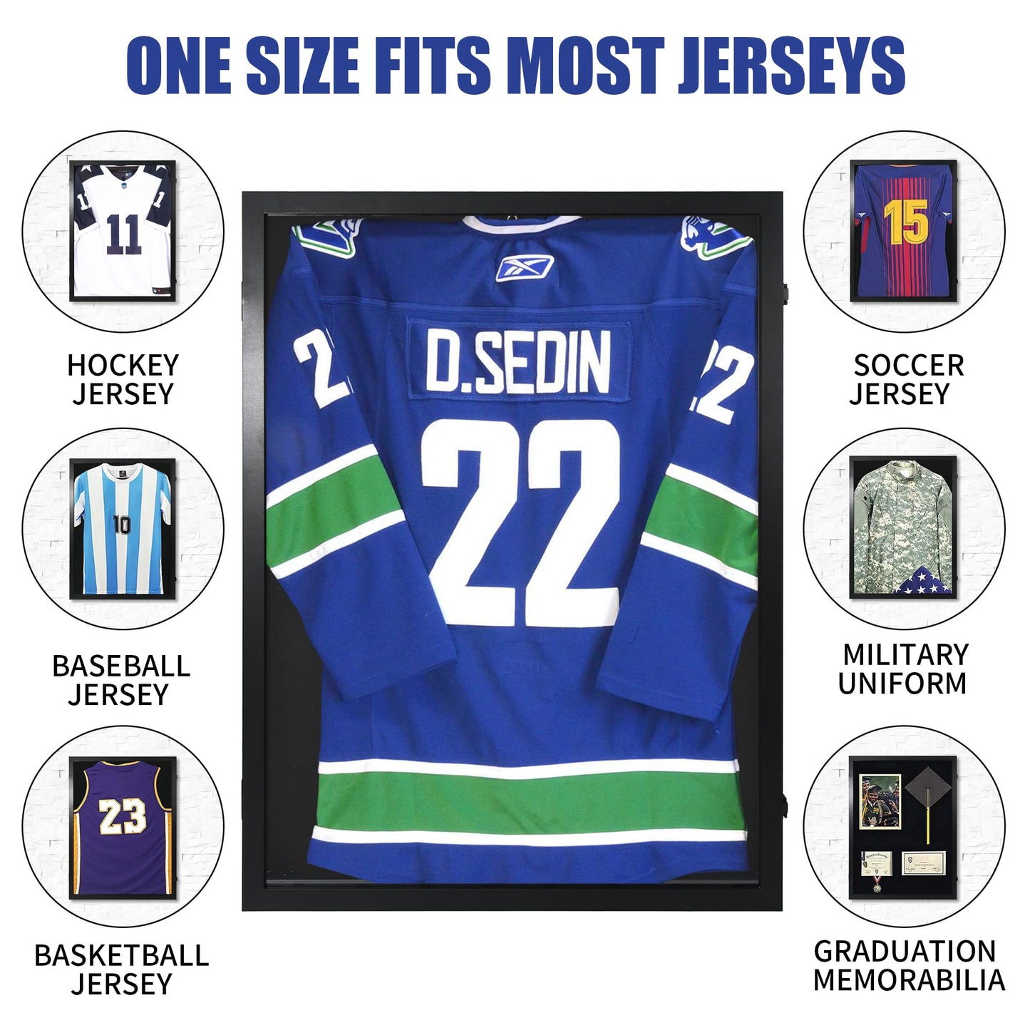 CCDCC Wooden Jersey Frame Display Case 1 Pack, Large Sports Jersey Shadow Box Frame with Hangers for Hockey Football Baseball Basketball Soccer Shirt and Uniform