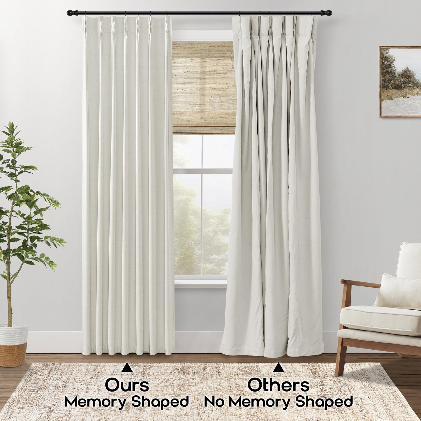 96 Inch Long Pinch Pleated Blackout Curtains for Bedroom,Linen Black Out Dark Rideaux Opaques 2 Panneaux