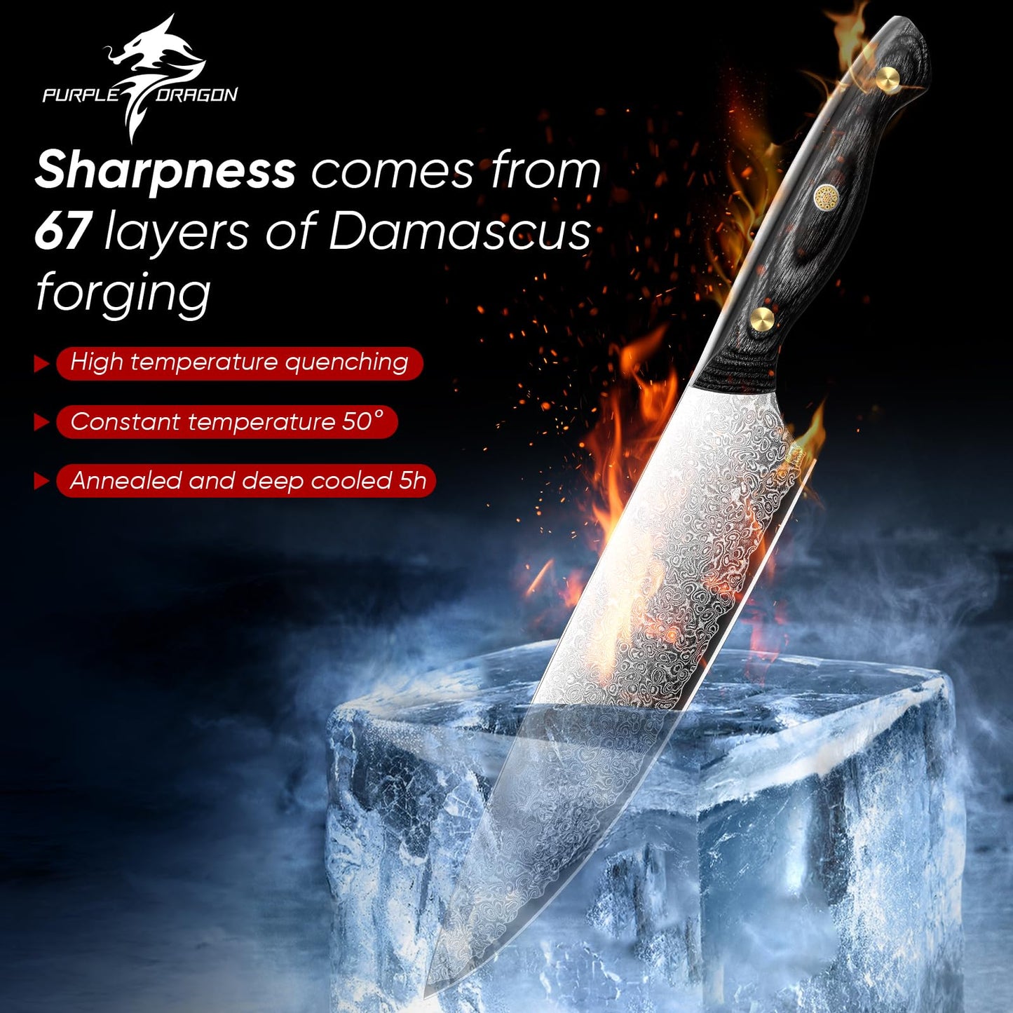 Purple Dragon Chef's Knife - Hand Forged Kitchen Knife, Full Tang Carbon Steel Chef Knife