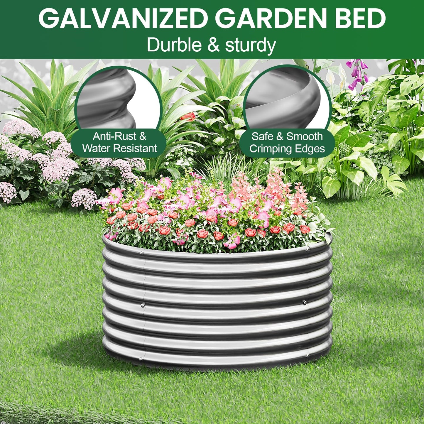 BTDVR 3 Pack Round Galvanized Metal Raised Garden Bed Outdoor, Metal Raised Beds for Gardening, Above Ground Garden Box for Flower, Steel Garden Bed for Vegetables - 2FT