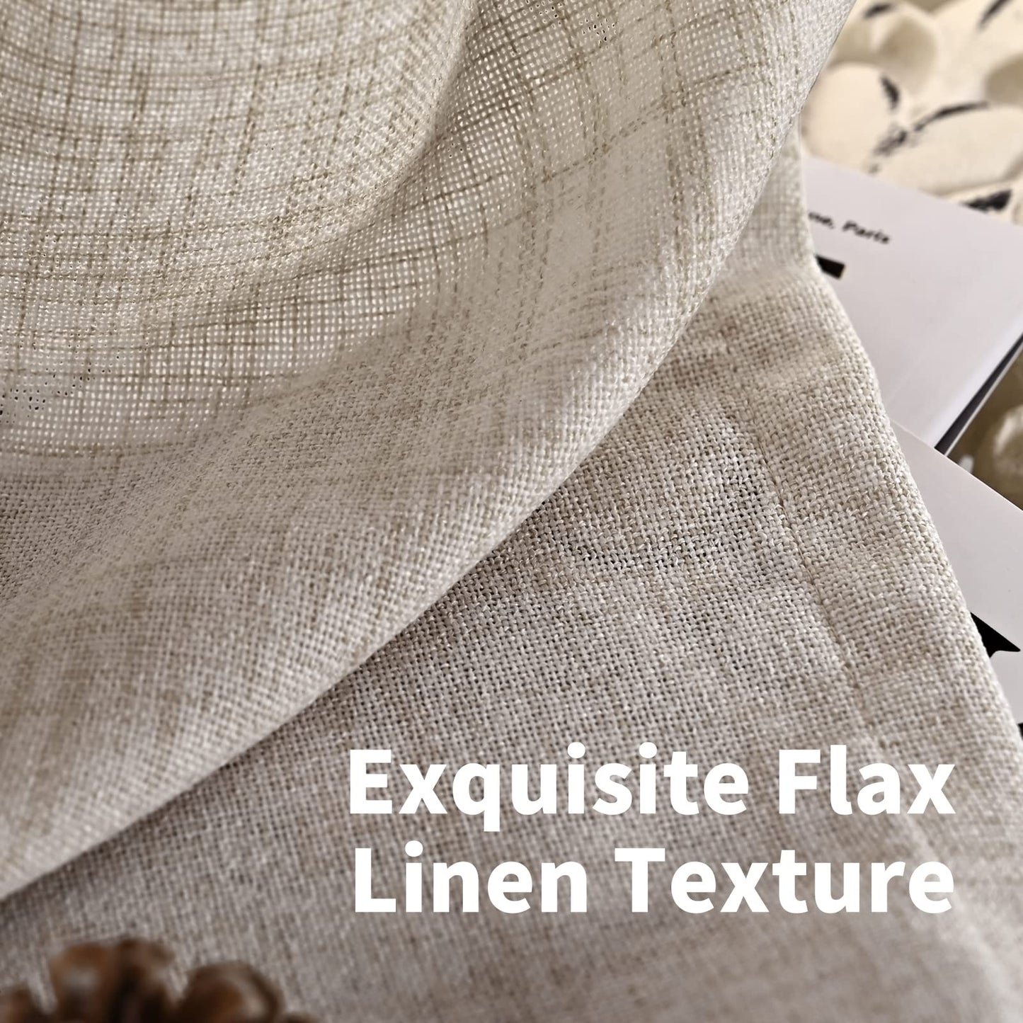 YoungsTex Natural Linen Curtains 84 Inch Long for Living Room Bedroom Grommet Top Light Filtering Privacy Linen Textured Window Semi Sheer Drapes, 2 Panels, 52x84 Inch, Natural