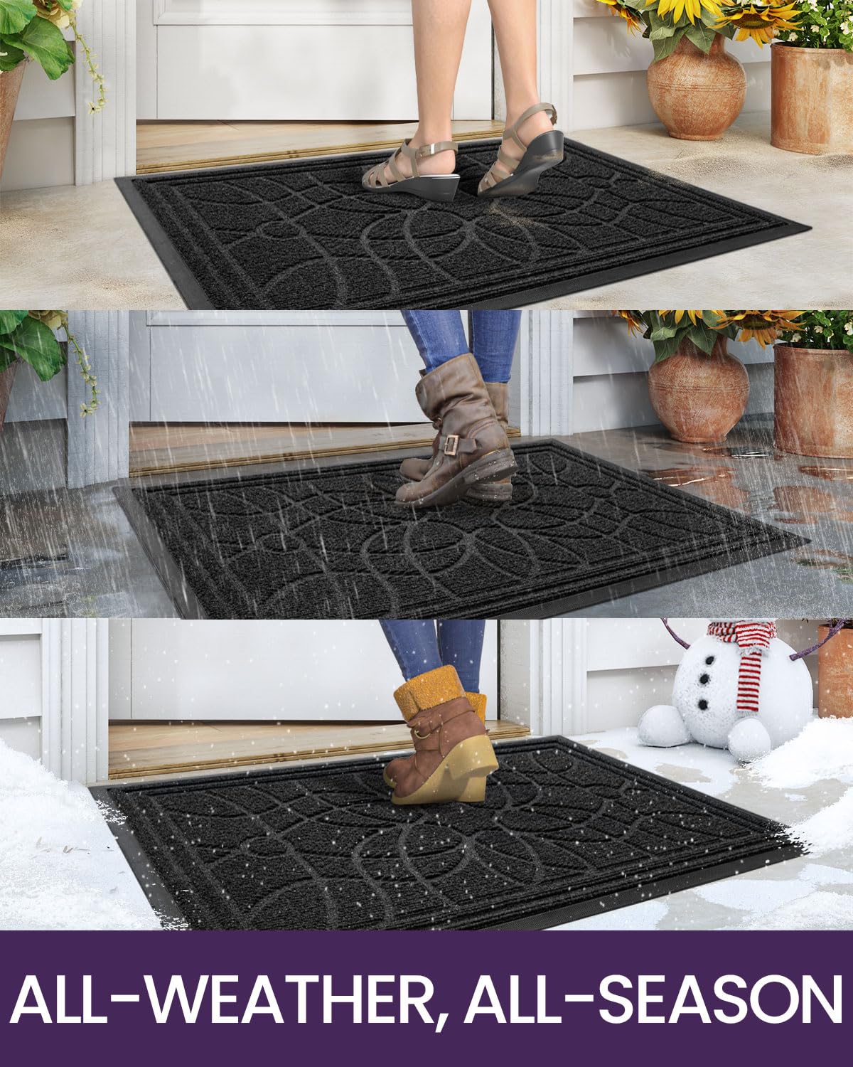 DEXI Door Mat Front Entrance, 2x4 Large Rubber Indoor Mats Waterproof Traps Dirt, Heavy Duty Non Slip Outdoor Entry Rug for Entryway Welcome, Black