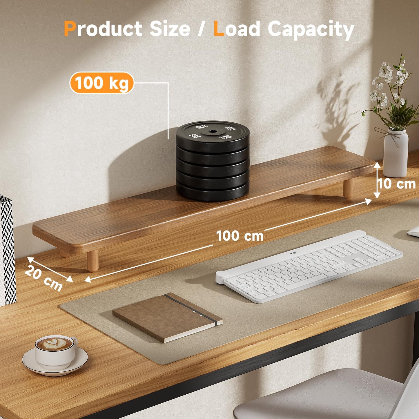 NestNeat Dual Monitor Stand - 100cm Large Wood Monitor Stand Riser, Holds 100kgs Ultra Strong Support for 2 Monitor/Laptop Computer/TV/PC/Printers，Desk Organizer for Gamming Room&Office，Extension Monitor Stand Riser