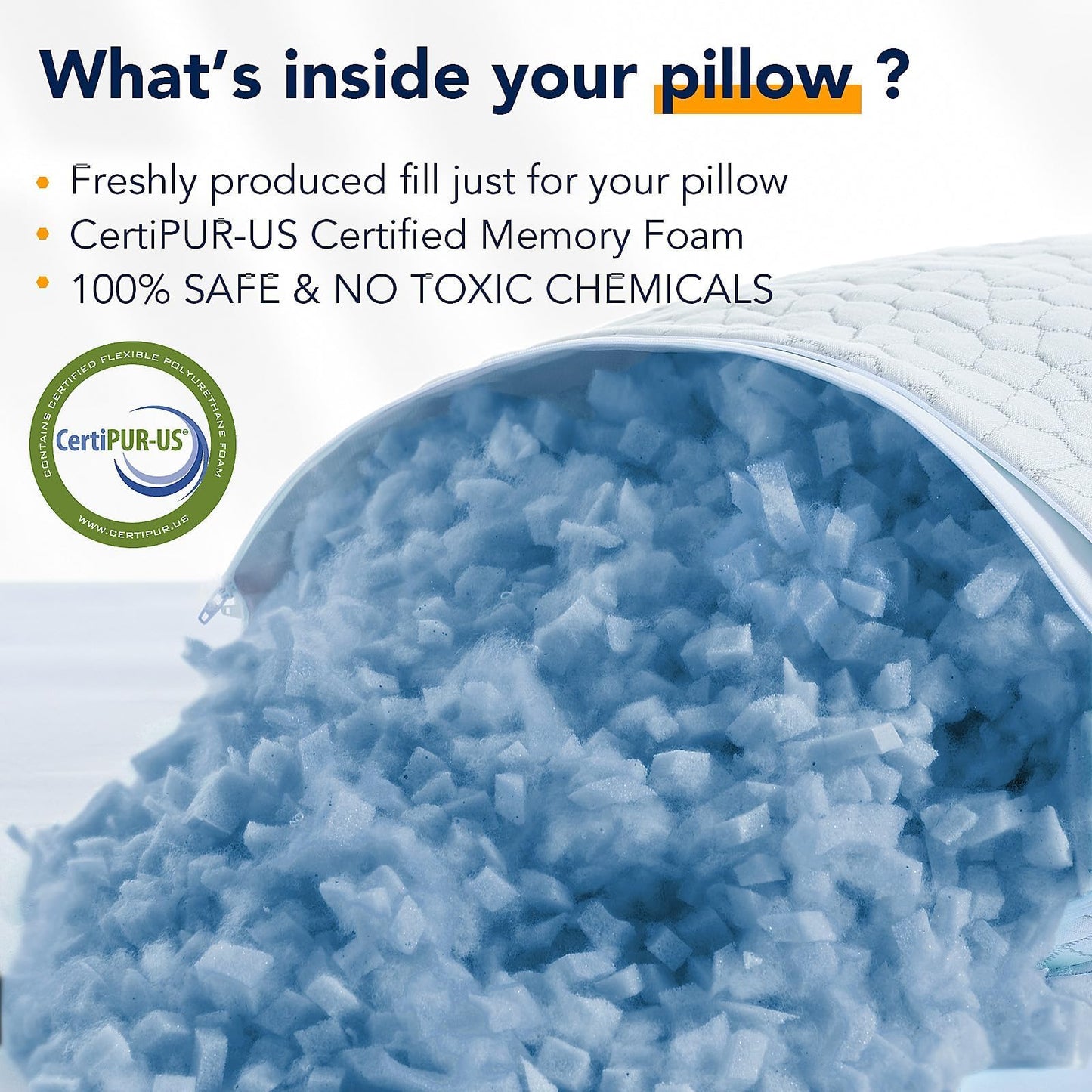 Cooling Memory Foam Pillow for Sleeping, Adjustable Shredded Memory Foam Bed Pillow, Breathable Cooling Fabric Cover, Soft & Supportive Pillow for Side Back Stomach Sleepers, Queen Size 1-Pack
