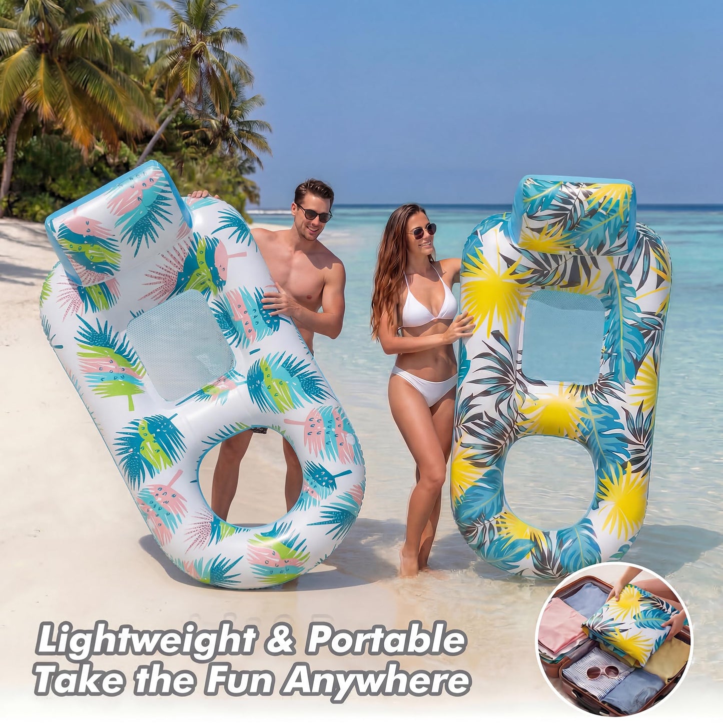 cngg v Pool Floaties for Adults,Inflatable Float Heavy Duty, Backrest & Footrest Pool Float Pool Rafts for Adults Beach Lake Party 2 Pack