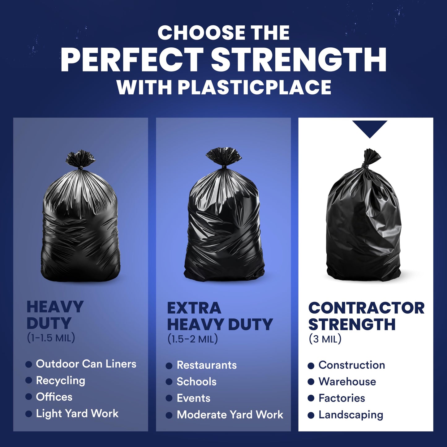 Plasticplace Contractor Trash Bags 55-60 Gallon │ 6.0 Mil │ Black Heavy Duty Garbage Bag │ 36” x 58” (20 Count)