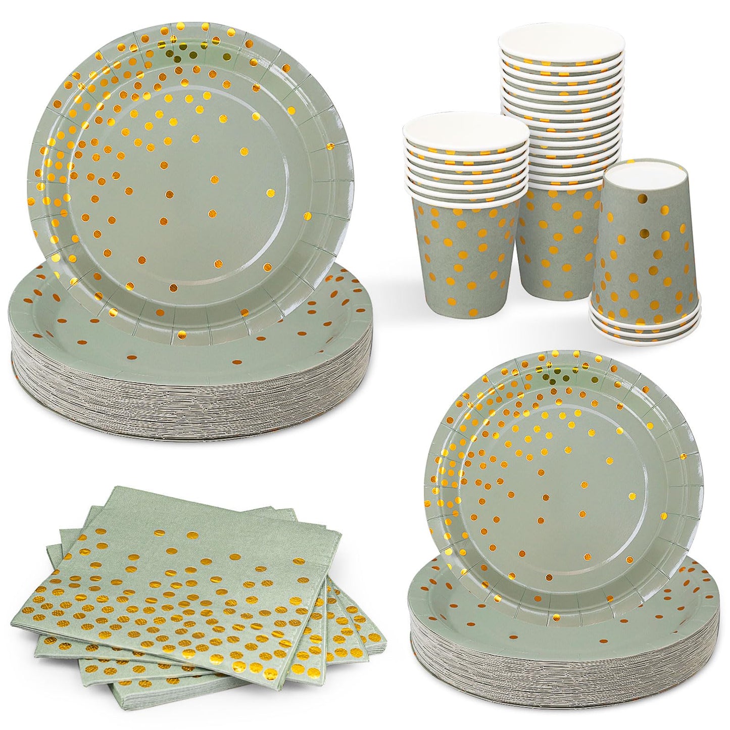 200 Pcs Sage Green Plates and Napkins Set,50 Guest Sage Green Party Supplies Include Paper Plate Napkin Cup, Disposable Tableware Set for Wedding Baby Shower Birthday Spring Party