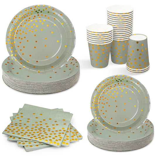 200 Pcs Sage Green Plates and Napkins Set,50 Guest Sage Green Party Supplies Include Paper Plate Napkin Cup, Disposable Tableware Set for Wedding Baby Shower Birthday Spring Party