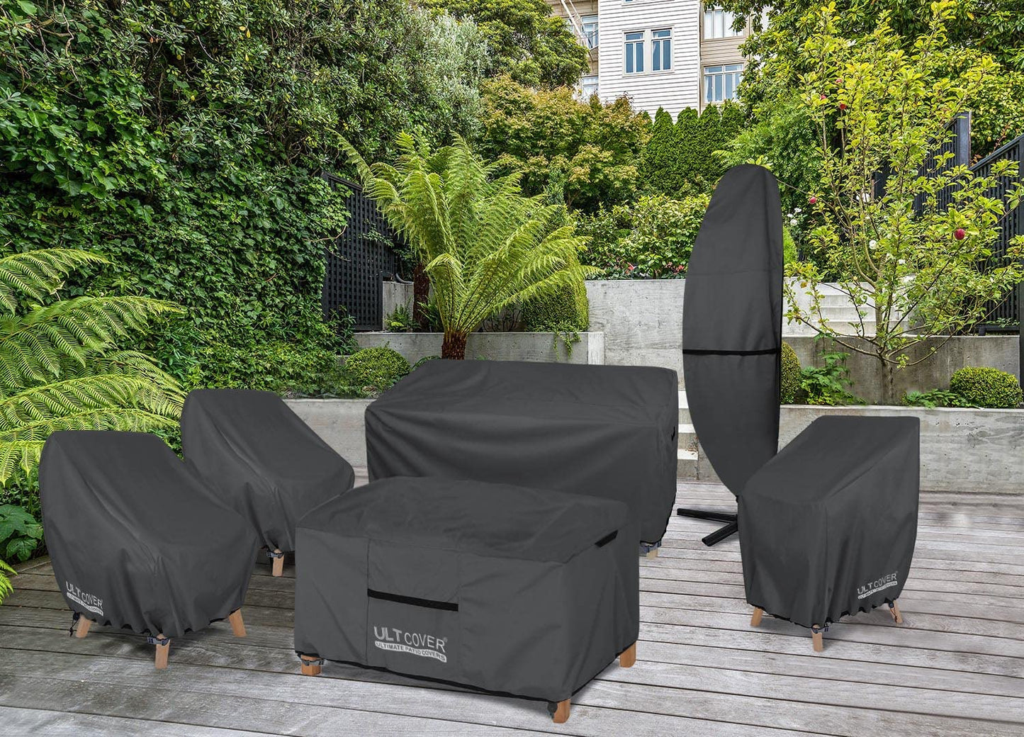 ULTCOVER Waterproof Patio Chair Cover – Outdoor Lounge Deep Seat Single Lawn Chair Cover 2 Pack Fits Up to 28W x 30D x 32H inches, Black