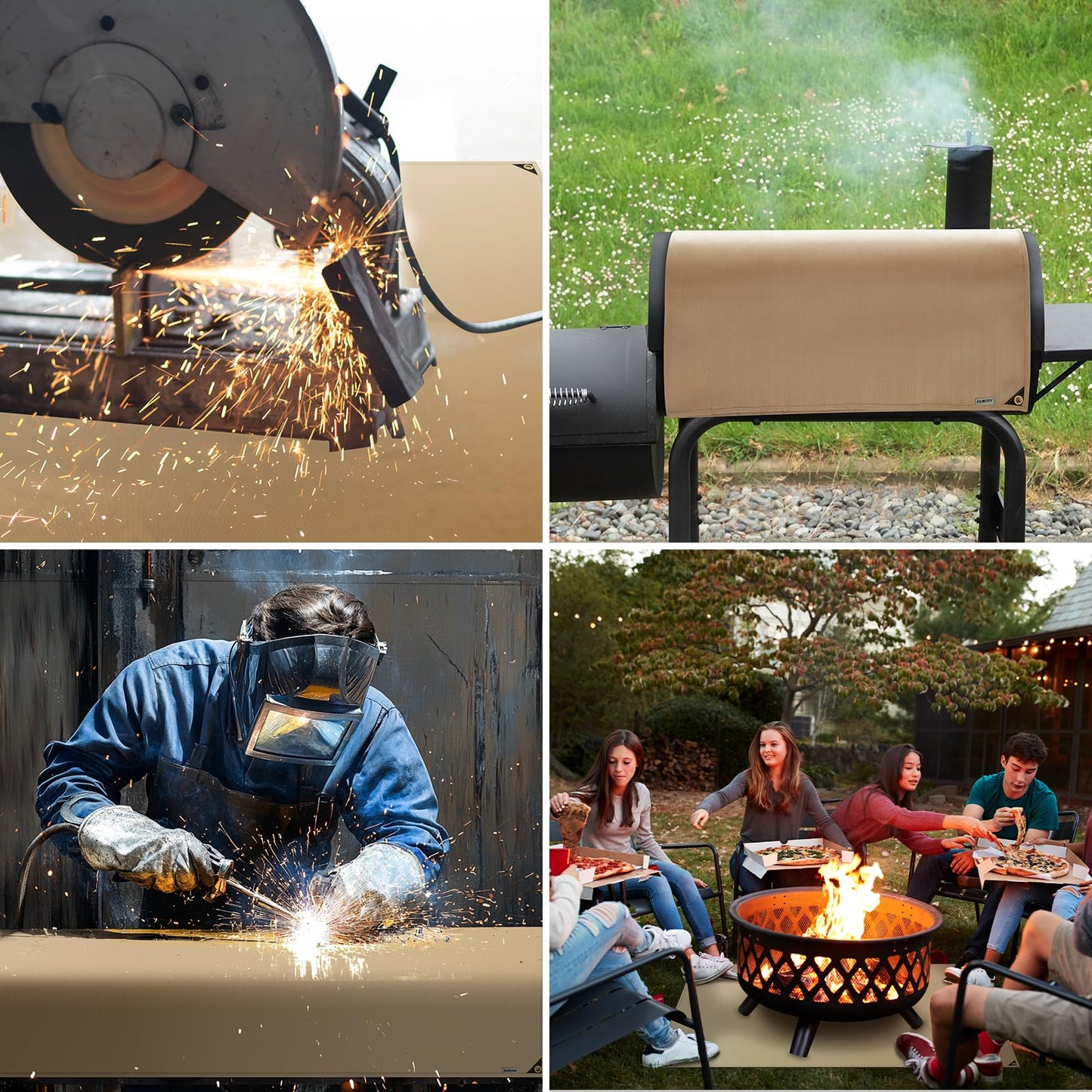 2 Pack Heavy Duty Fiberglass Welding Blanket, 4x6 ft Heat Resistant Blanket with Brass Grommets, Multi-Purpose Welding Mat for Grill, Smoker, Camping, Industrial Use