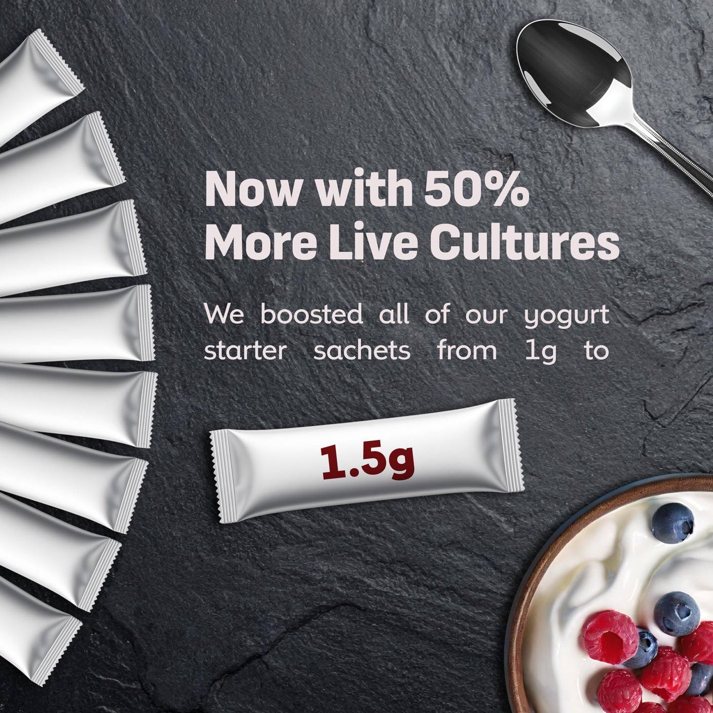 Coolinario L Reuteri Yogurt Starter (10-Pack, 1.5g Sachets) Live Cultures with Probiotics | Creamy & Delicious | Regular or Greek Yogurt | Non-GMO, No Preservatives, Gluten Free