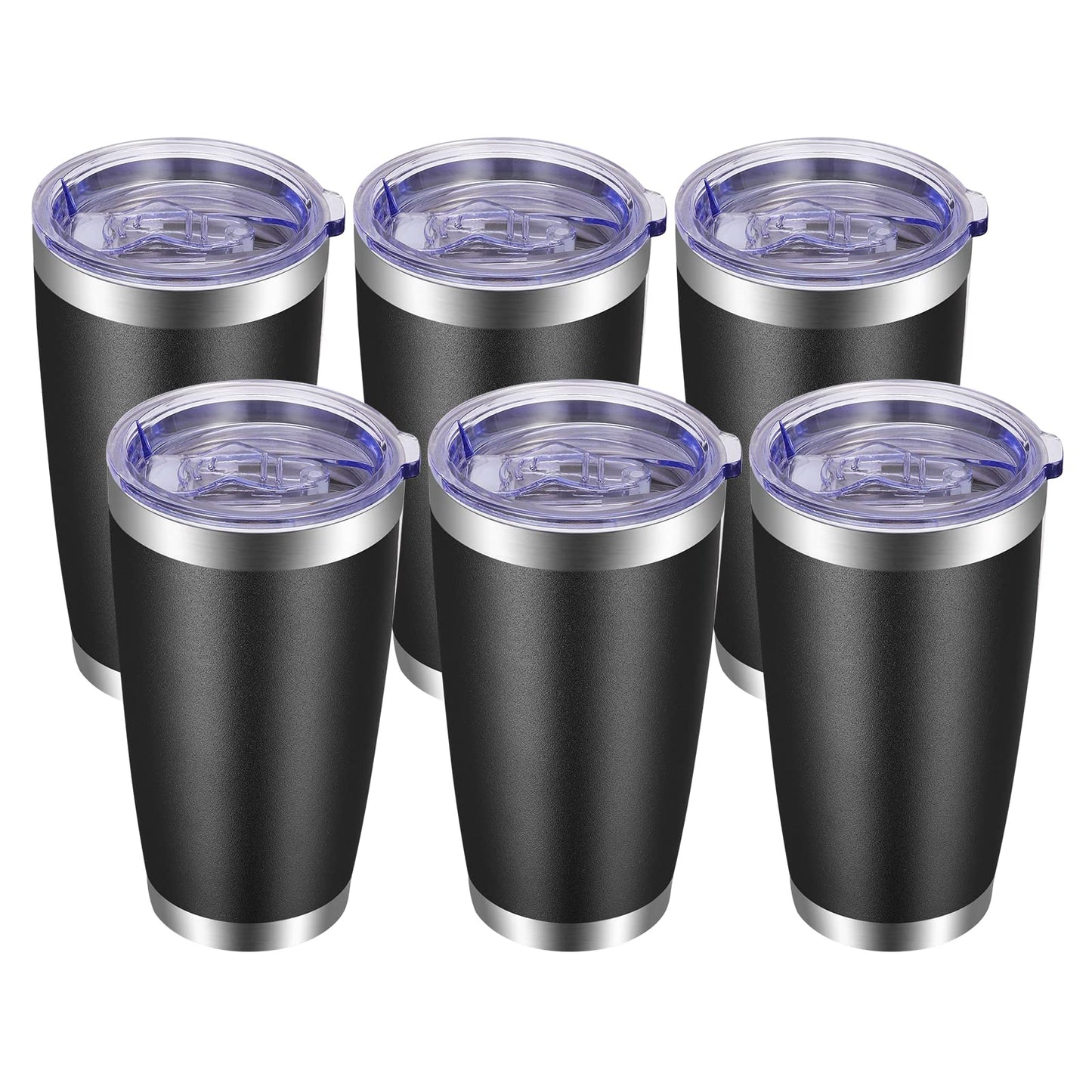 VEGOND 20oz Tumbler with Lid and Straw Stainless Steel Tumbler Cup Bulk Vacuum Insulated Double Wall Travel Coffee Mug Powder Coated Coffee Cup, Black, 6 Pack