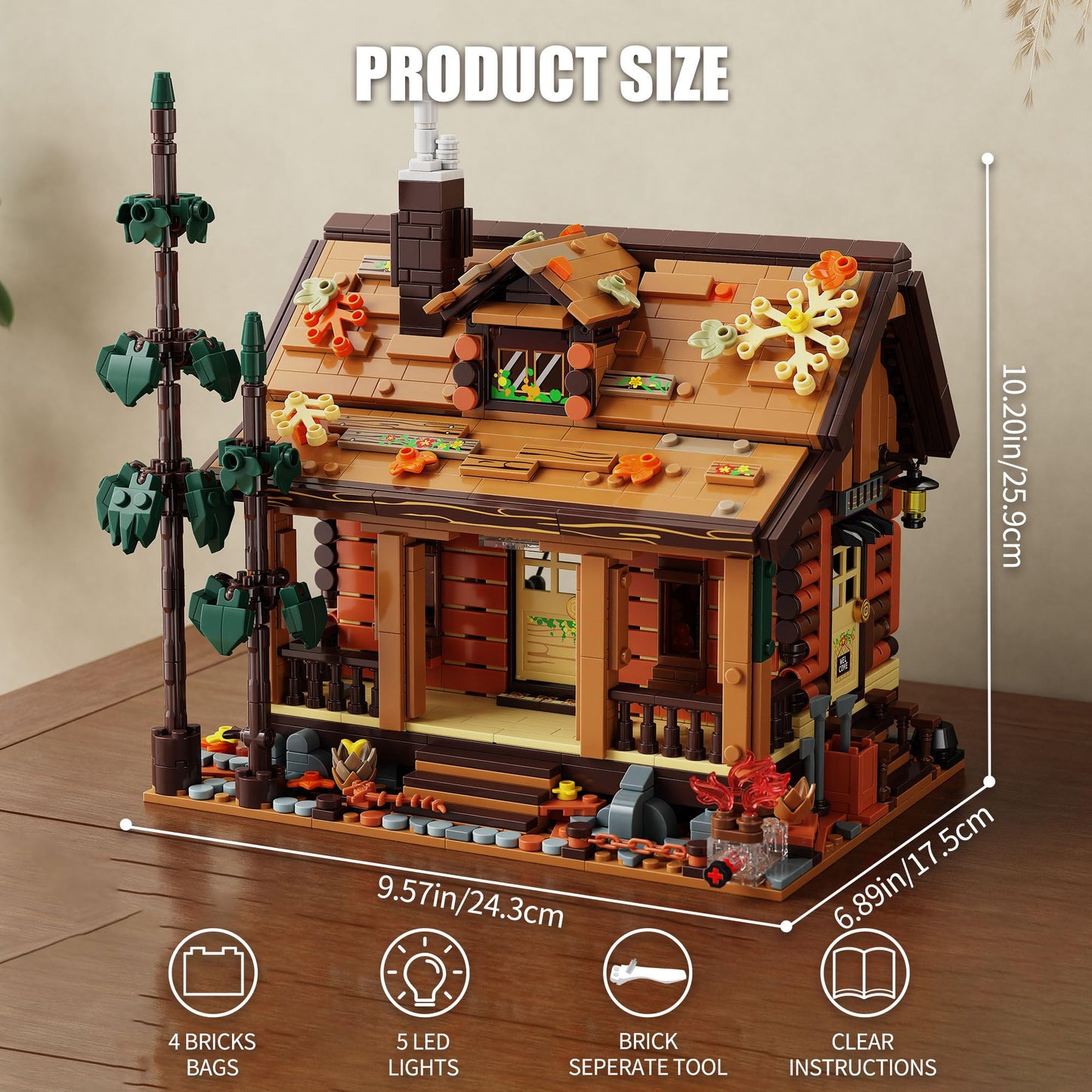 TYCOLE Wood Cabin Building Blocks Set with LED Lights,Wooden Forest House Building Toys,STEM Treehouse Architecture Model-Compatible Brick Set,Birthday Gift for for Adults Boys Age 8-12(1969Pcs)