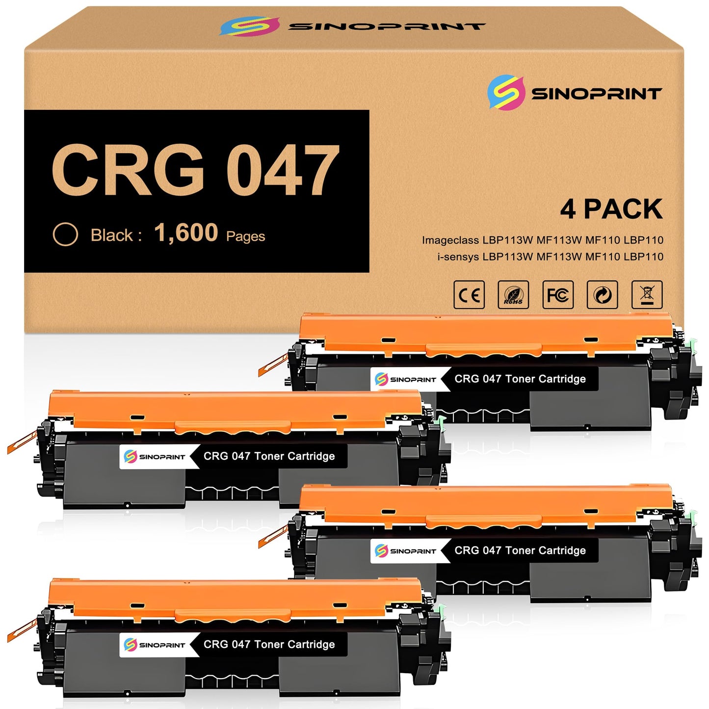 SINOPRINT crg047 Compatible Toner Cartridges for Canon 047 crg-047 for Canon Imageclass LBP113W MF113W MF110 LBP110 Series, i-sensys LBP113W MF113W MF110 LBP110 Series Printer (Black, 4-Pack)
