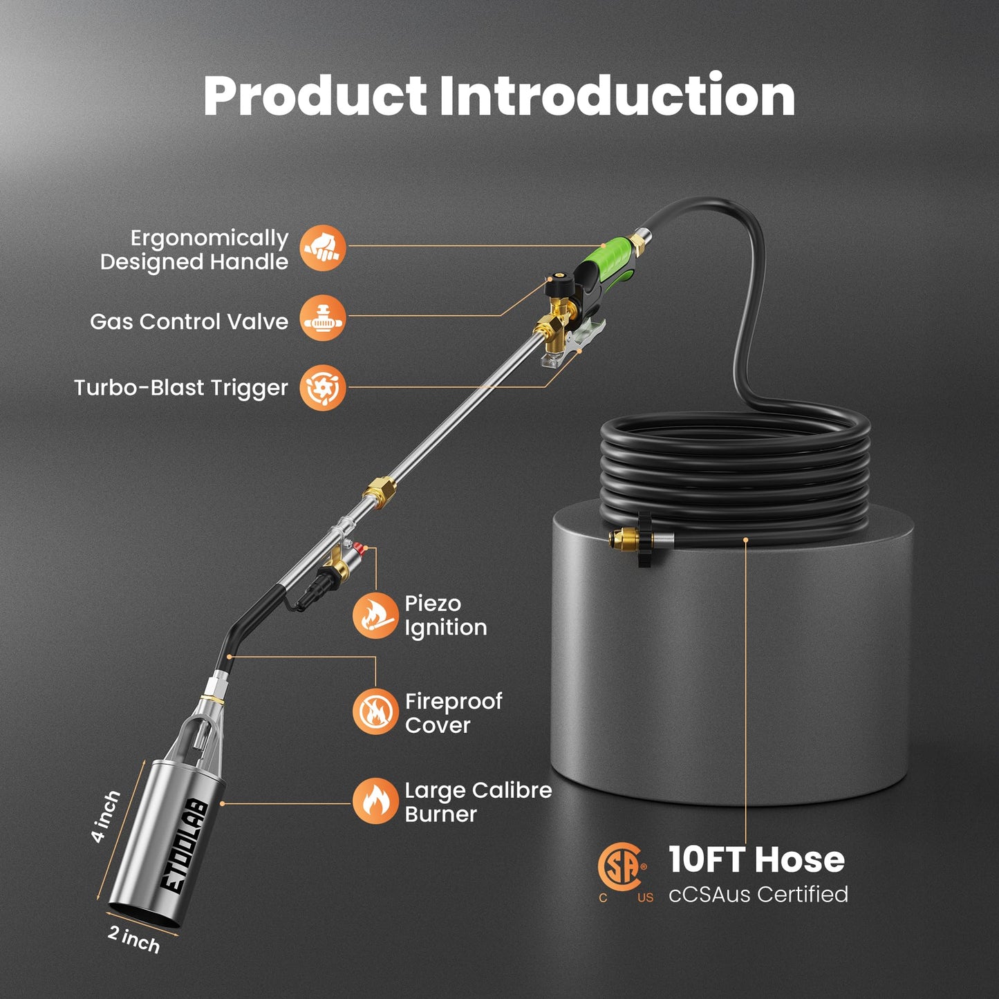 Propane Torch Weed Burner - 1,800,000 BTU Heavy Duty Weed Torch with Long Hose and Self Igniter, 2-in-1 Two Modes Design Blow Torch for Weeding, Roof Asphalt, Melting Ice Snow,Road Paint Removing,BBQ