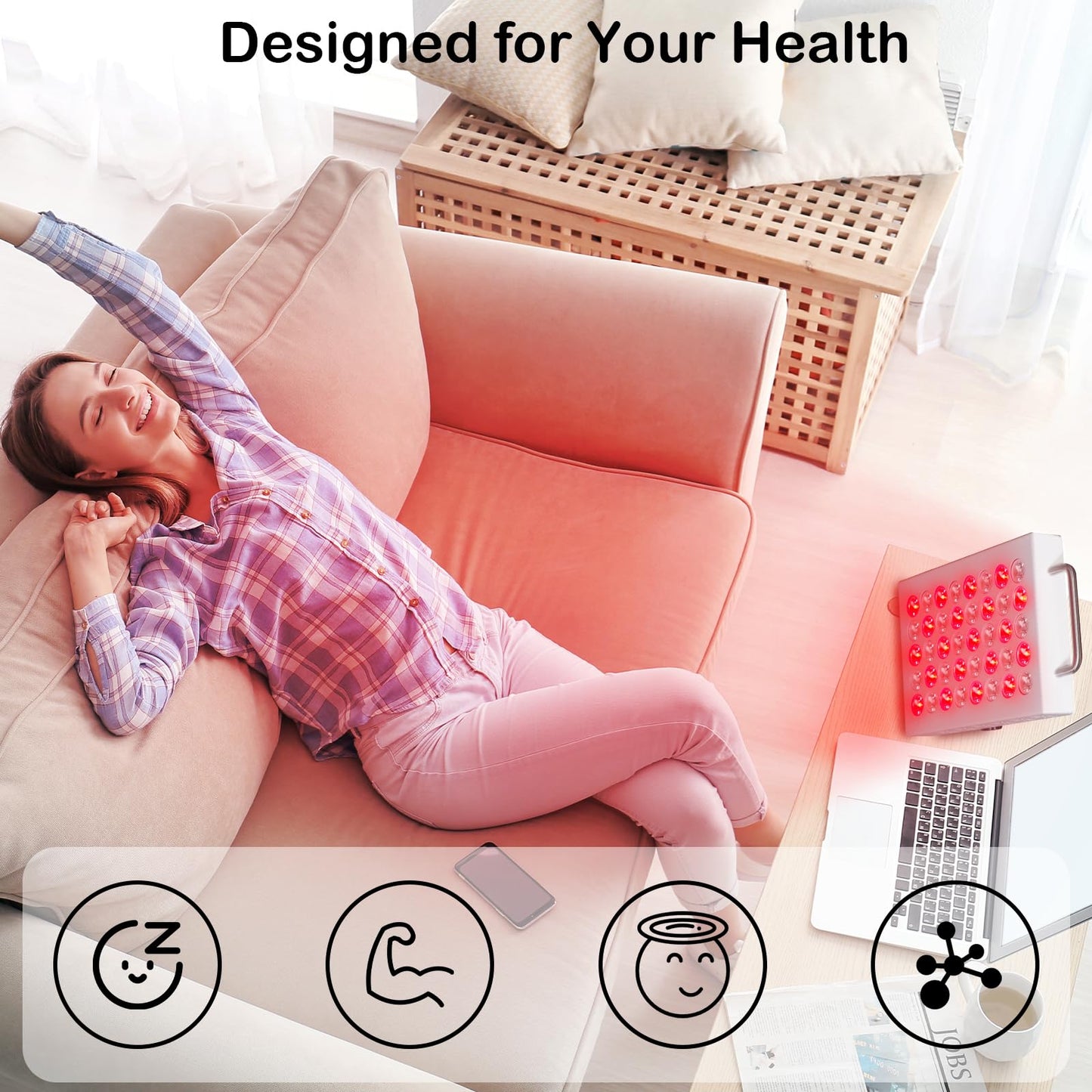 Red Light Panel with 40 LEDs, Red Light with Timer, Adjustable Angle & Brightness