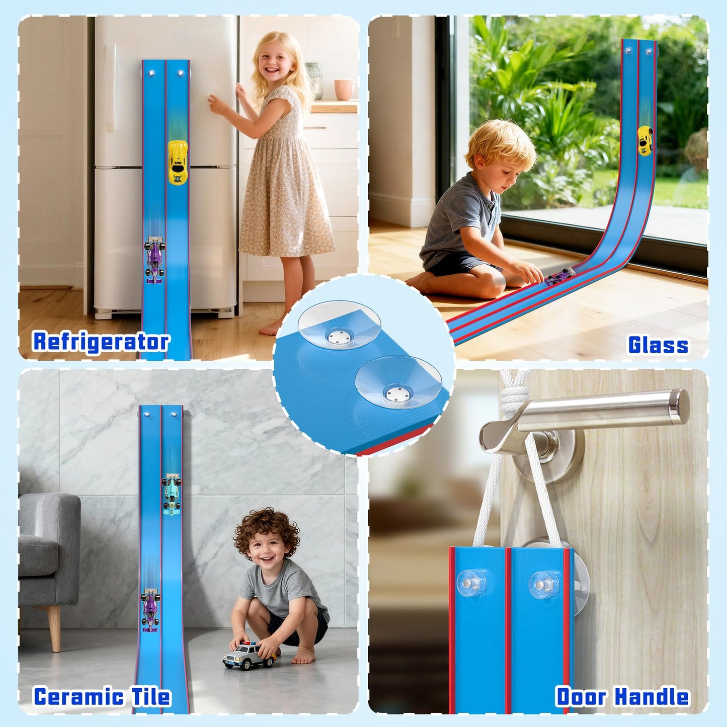 15Ft Flexible Race Car Track Toys for Kids with 4 Car & Suction Cups, Flex Tracks Starter Set Compatible with 1:64 Diecast Cars Portable Rolls Up DIY Racetrack, Gifts for Boys Girls Age 3-5 4-8+