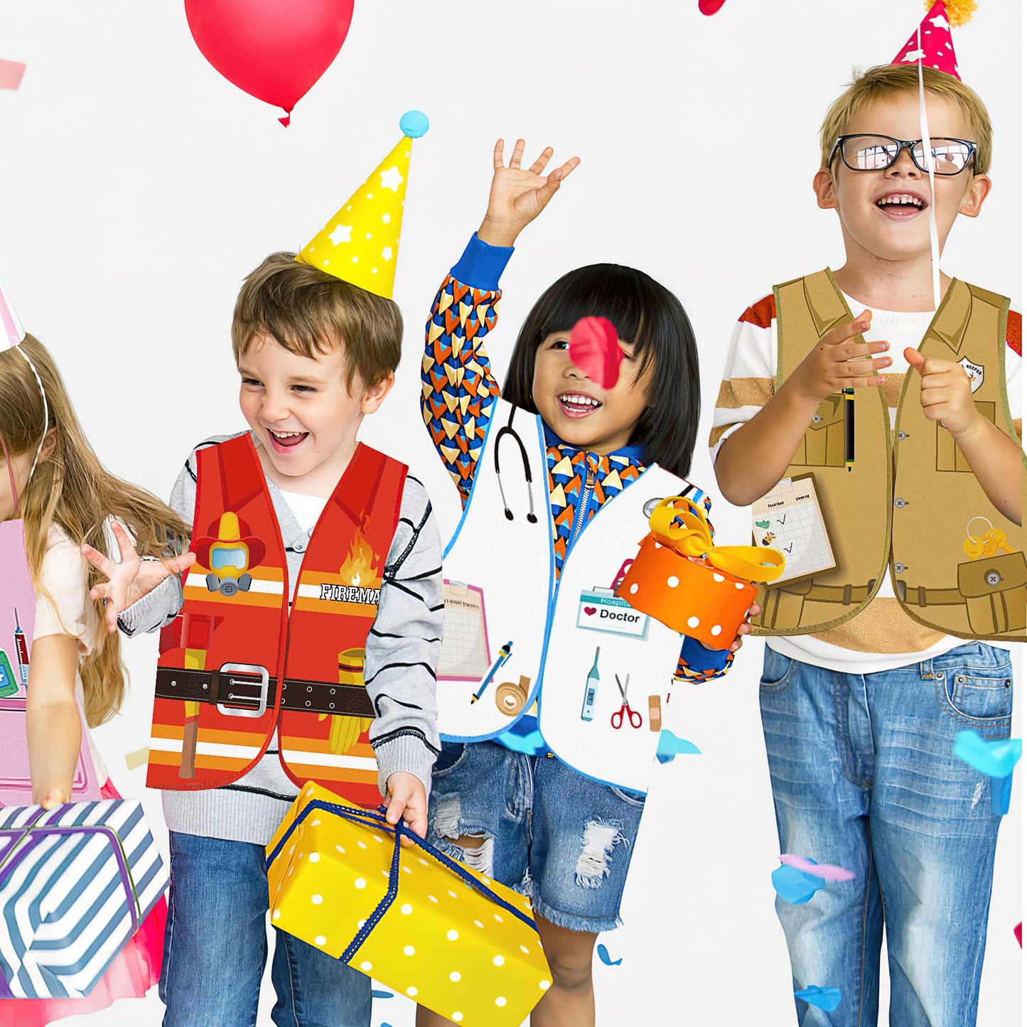 20 Pcs Kids Community Helper Dress Up Vest Career Costumes Role Play Career Cosplay Clothes Pretend and Play Costume for Kids