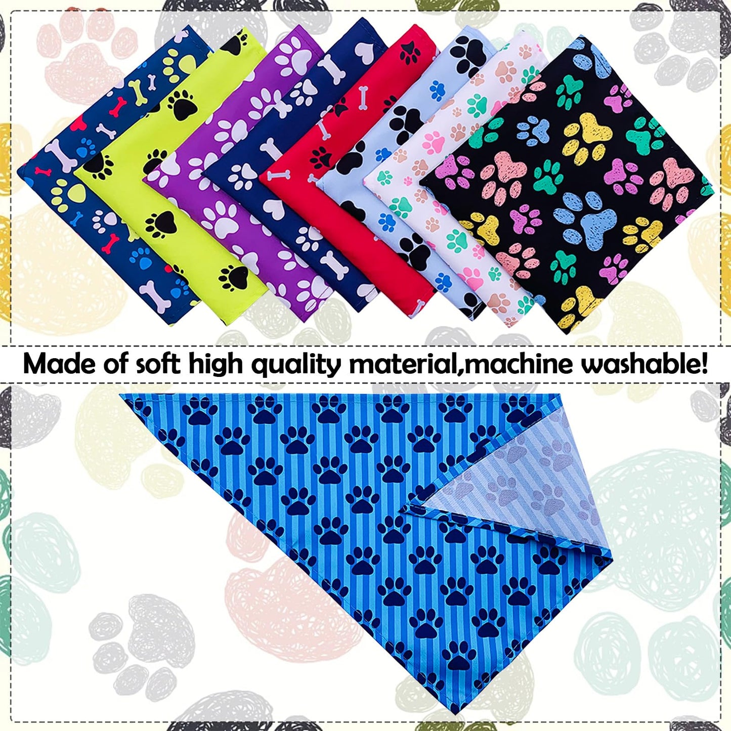 Pai Sence 30 Pcs Paw Print Bandanas Bulk for Large Dogs 33 Inch XL Stitch Dog Bandanas Polyester Bandana Party Grooming L