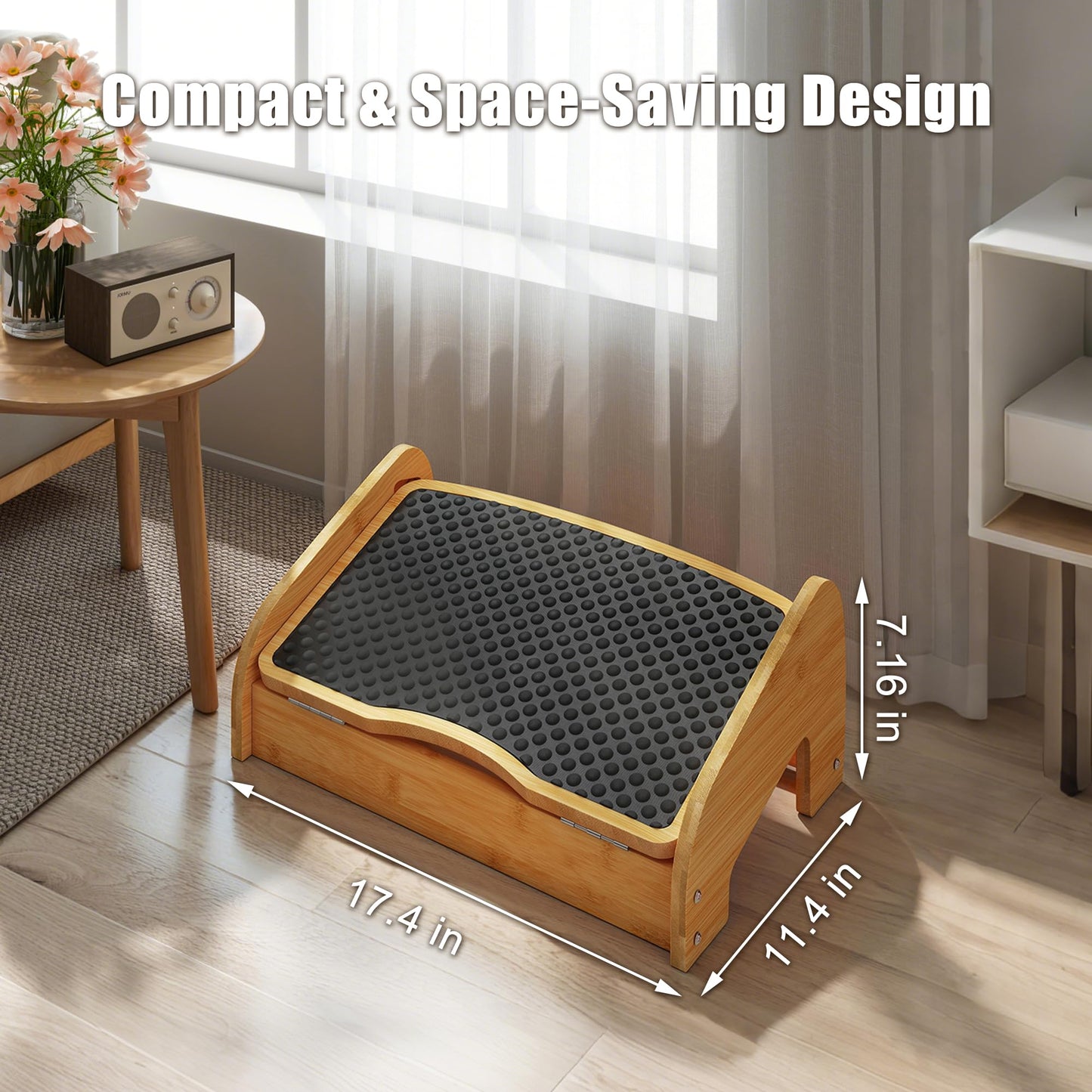WWMFS Upgraded Under Desk footrest- Bamboo Ergonomic Adjustable Footrest with 3 Height & Angle Settings,Pebble Massage Surface for Improved Posture and Blood Circulation,Home & Office