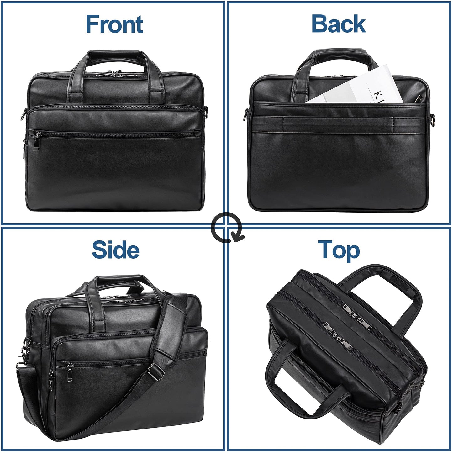 seyfocnia Leather Laptop Bag, Men's 15.6 Inche 17.3 Inche Messenger Briefcase Business Satchel Computer Handbag Shoulder Bag, [G]black, 15.6 inch, Durability