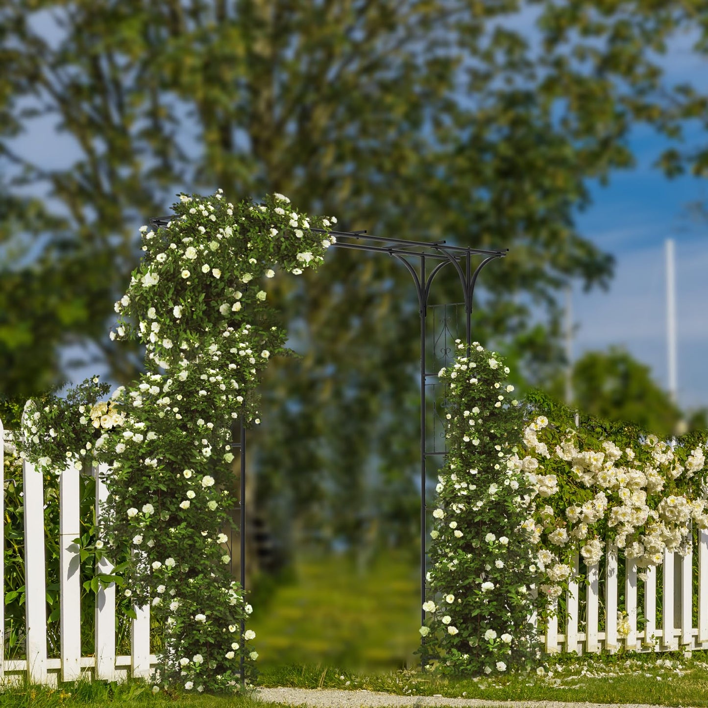 OUSHENG 7FT Garden Arch Arbor, Steel Frame Stand Trellis for Climbing Plants, Outdoor Archway Gate for Wedding Ceremony Decoration Party Vines Lawn Courtyard Patio Backyard