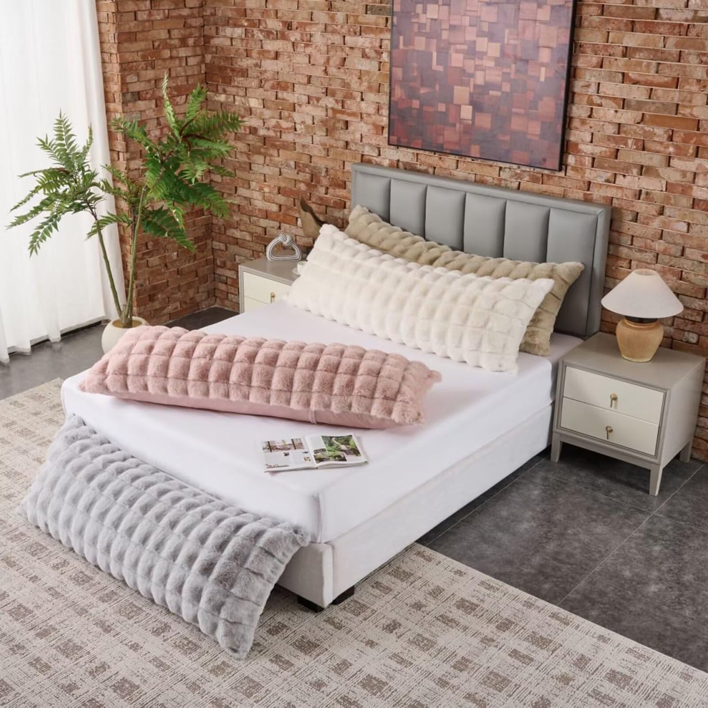 Shaggy Faux Fur Body Pillow,Fluffy Bed Pillow with Zipper Closure,Soft Decorative Plush Full Long Pillows,Fuzzy Hug Pillow for Living Room Side Sleeper & Pregnancy 20"x54" (Beige Chocolate)